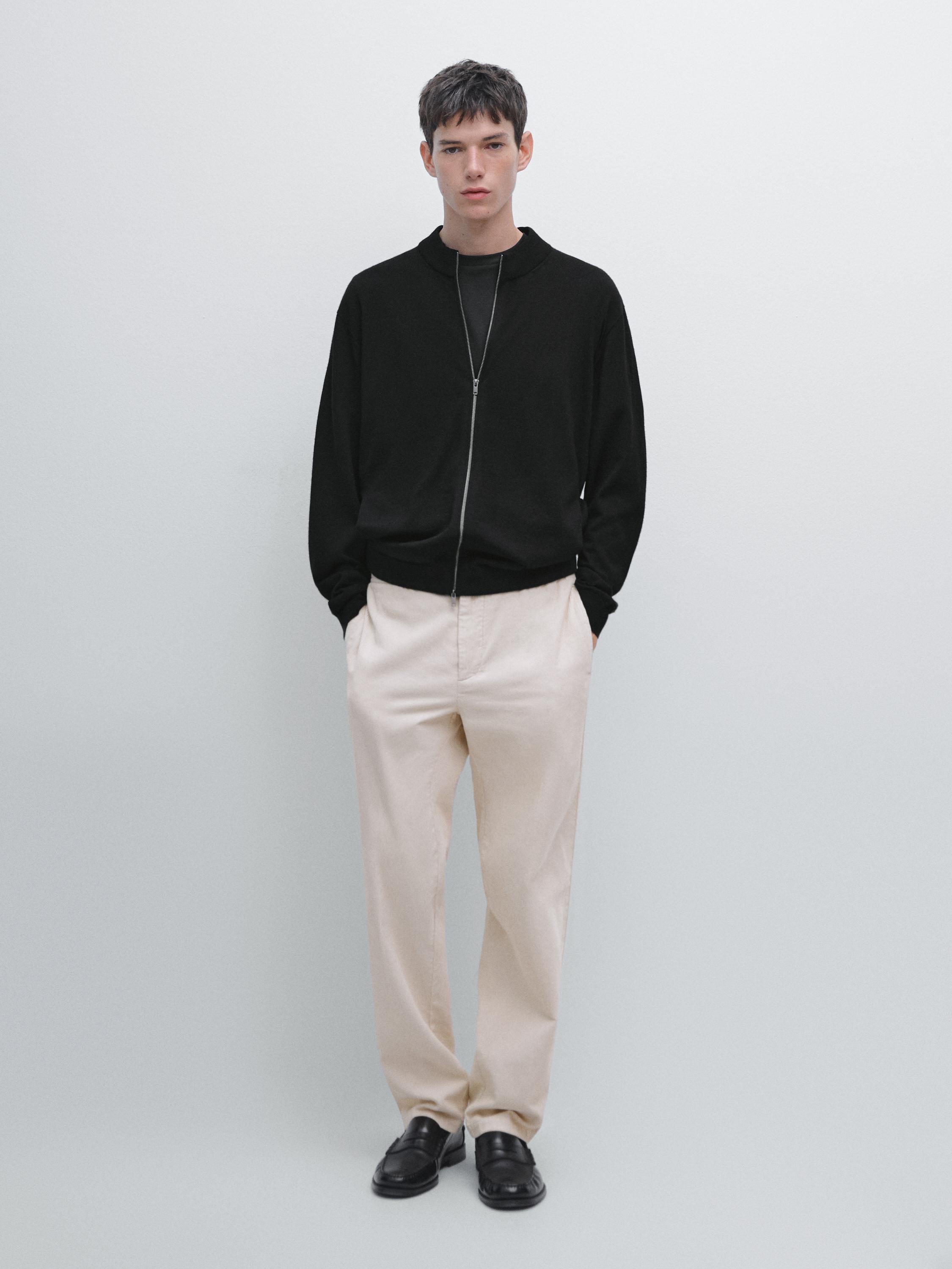 كارديغان محاك من صوف مرينو 100% بسحاب