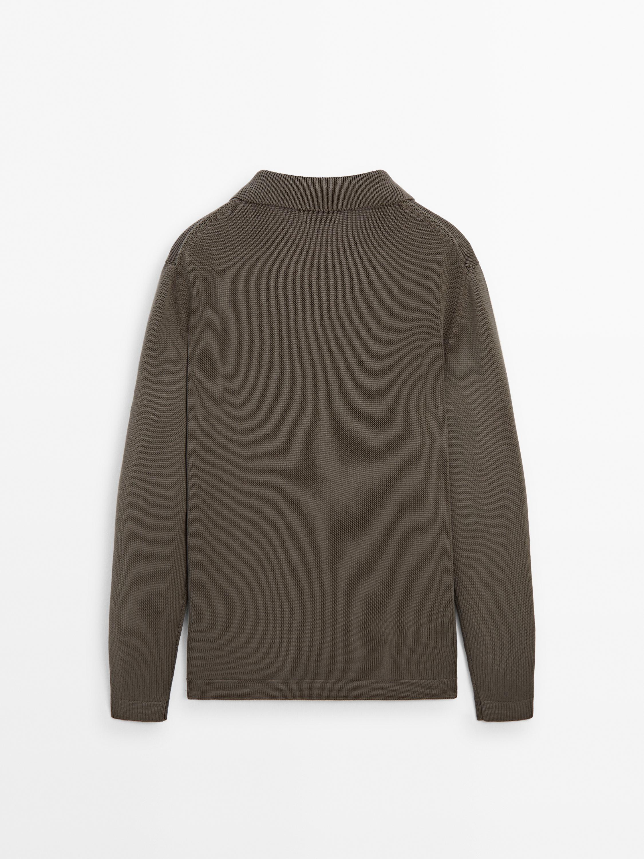 Knit sweater with zip polo collar