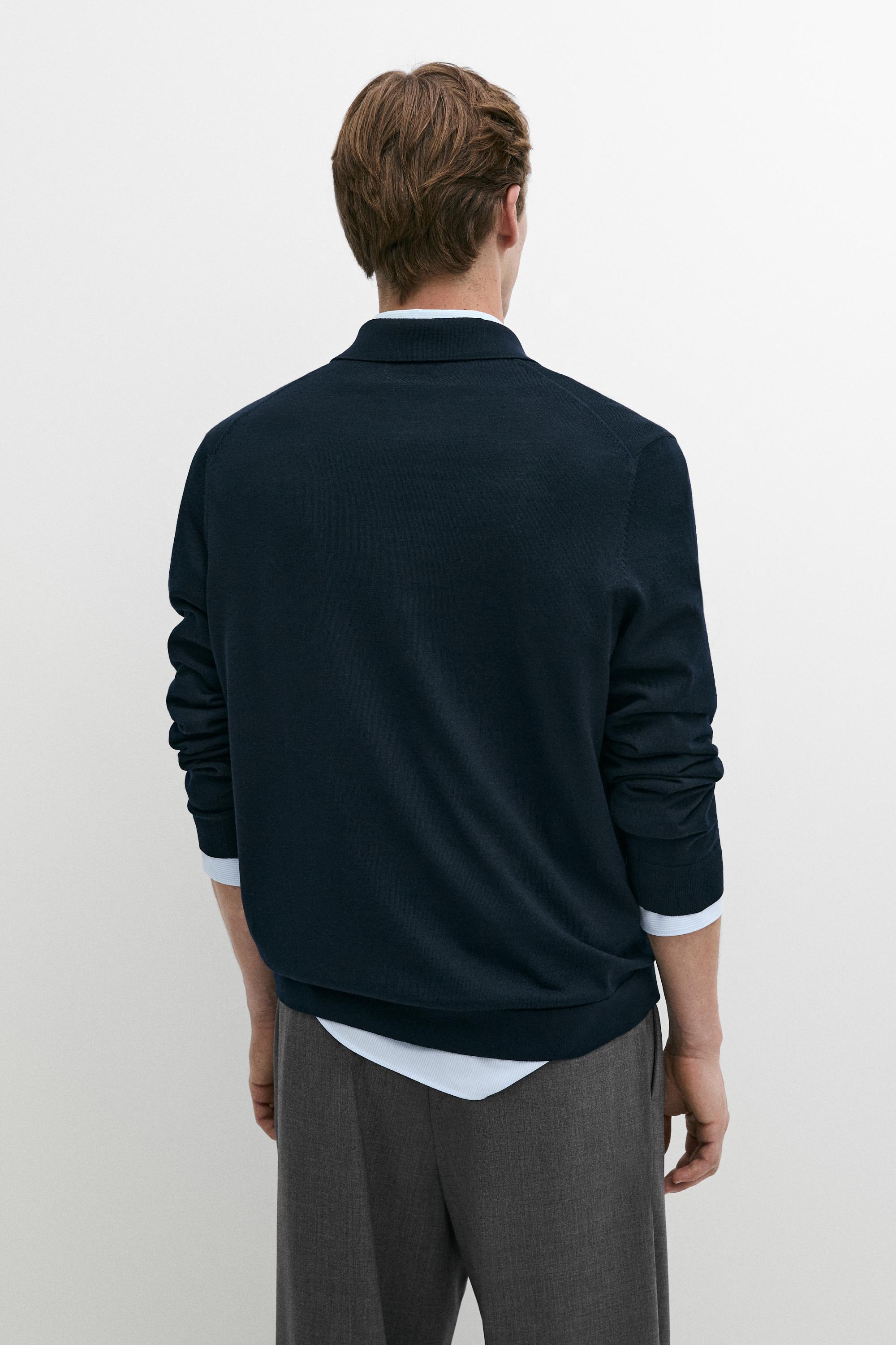 100% merino wool knit polo sweater — NAVY BLUE