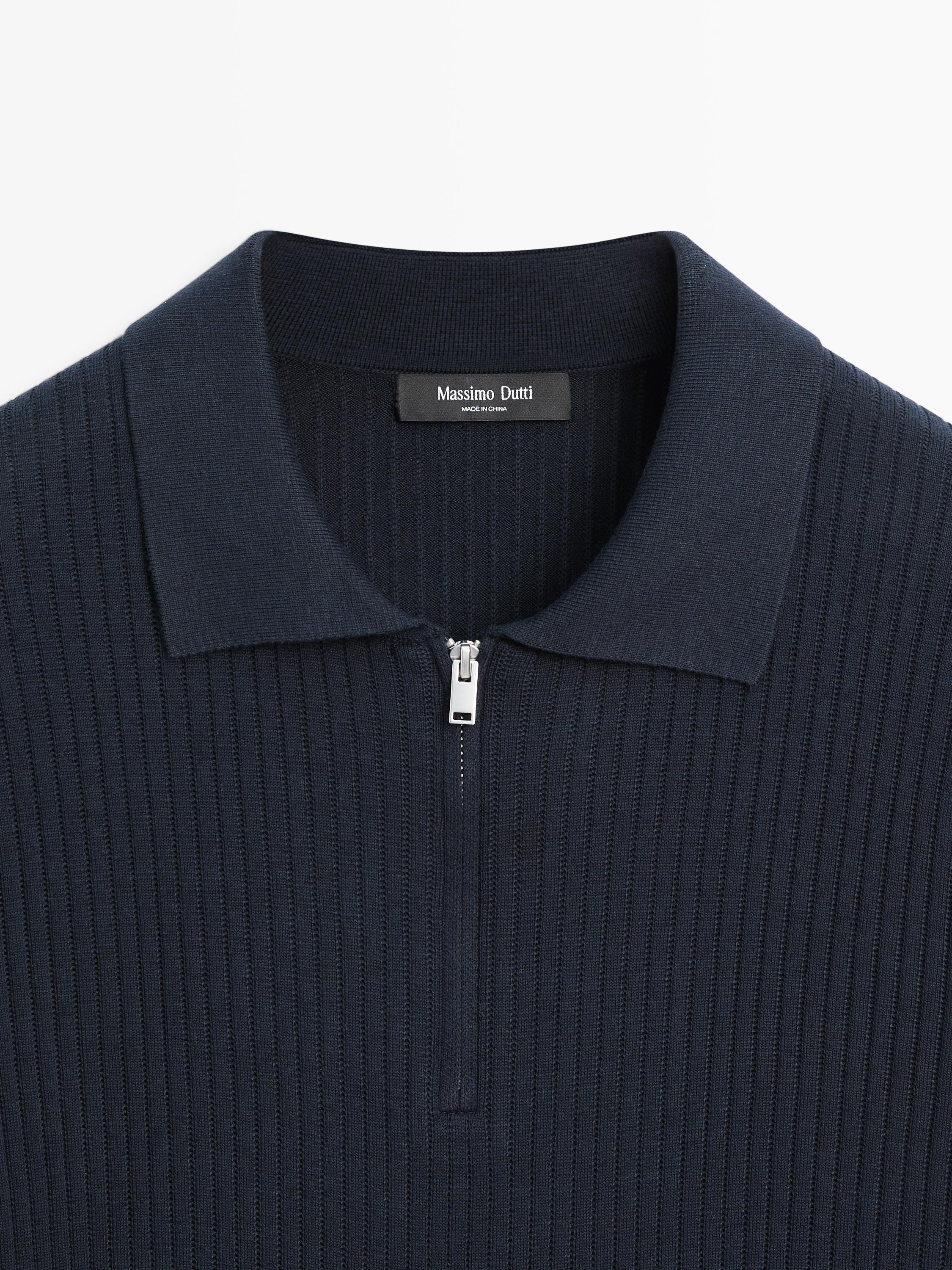 Quarter-zip knit polo sweater — NAVY BLUE