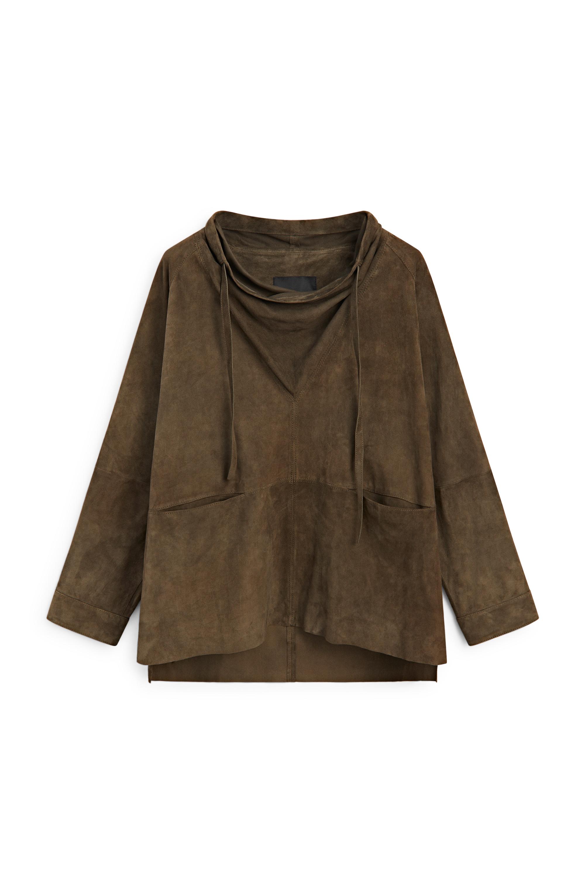 High-neck suede shirt — KHAKI