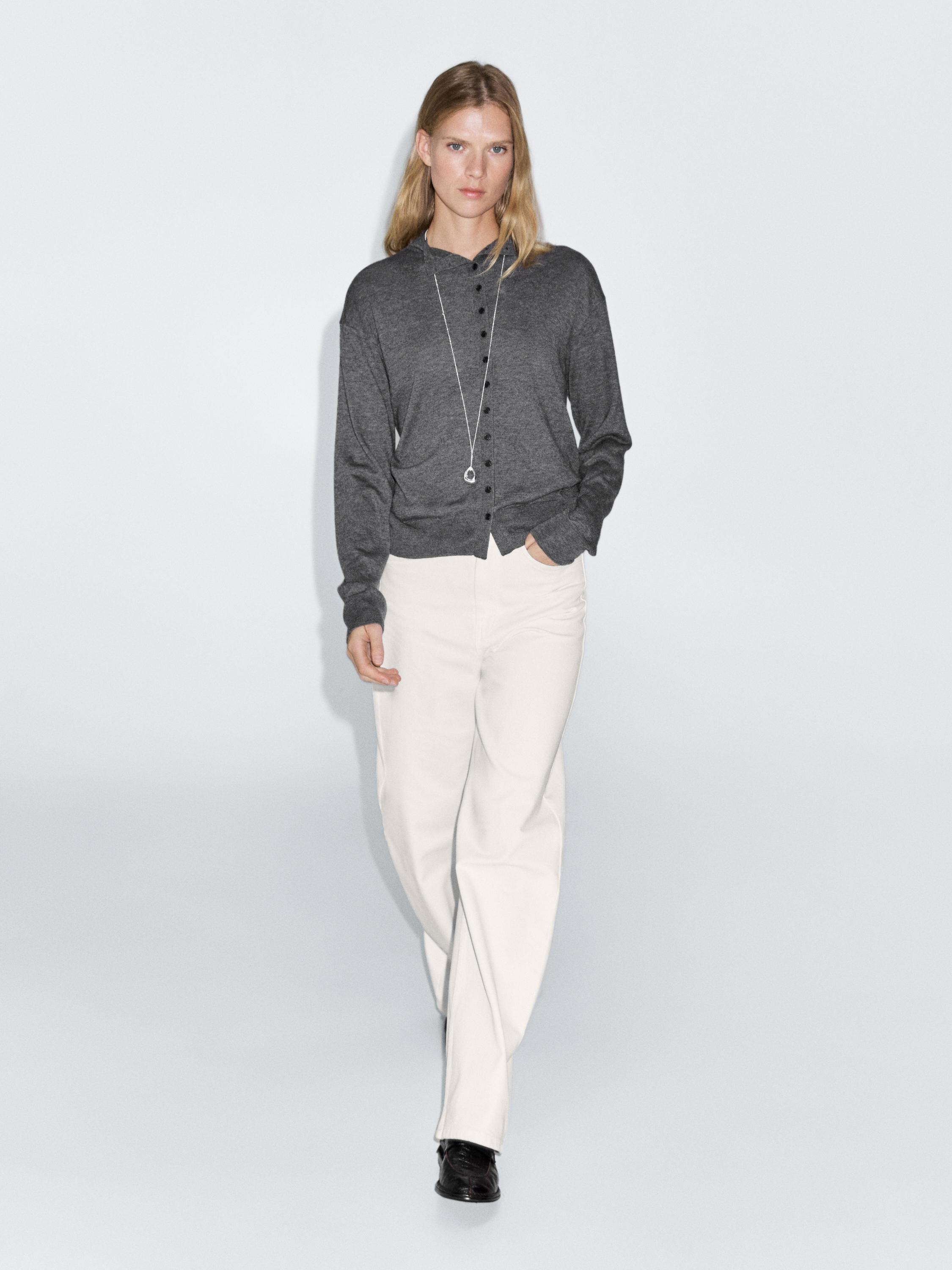 Knit cardigan with mock turtleneck