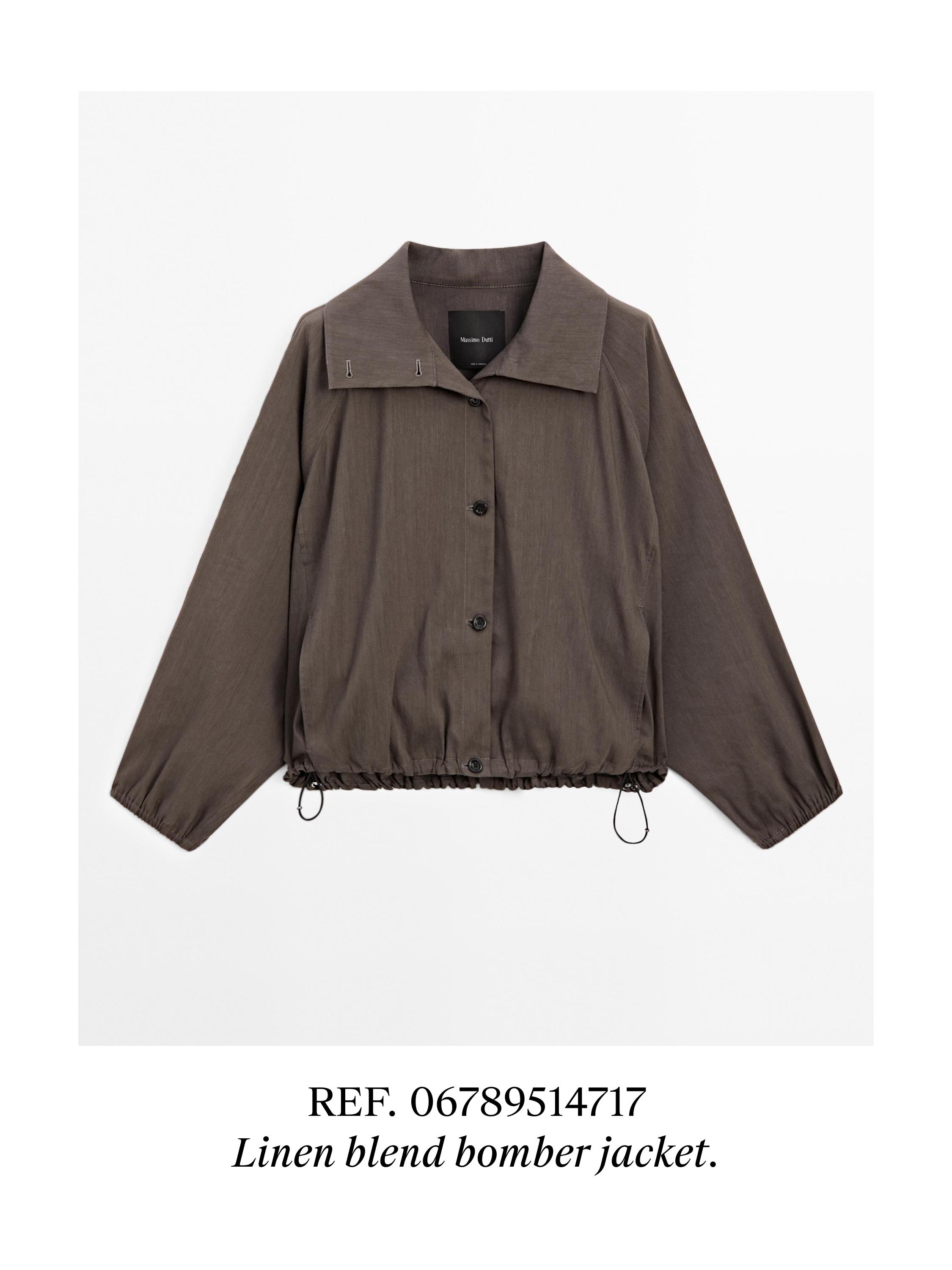 Linen blend bomber jacket