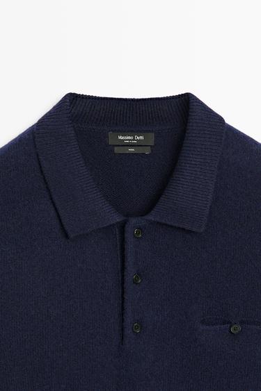 100% wool knit polo collar sweater — Dark Blue 9