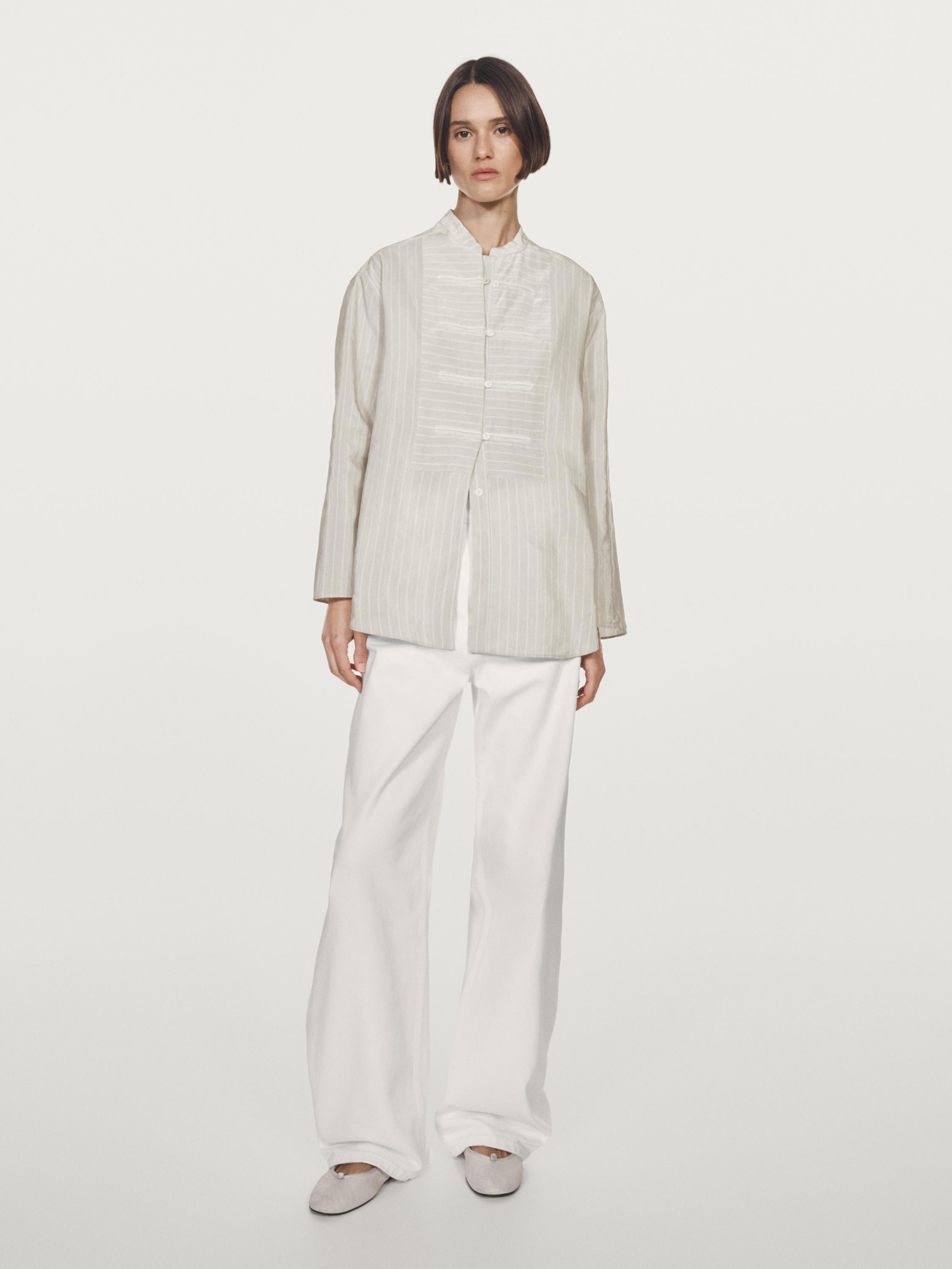Striped oversize blouse with stand collar