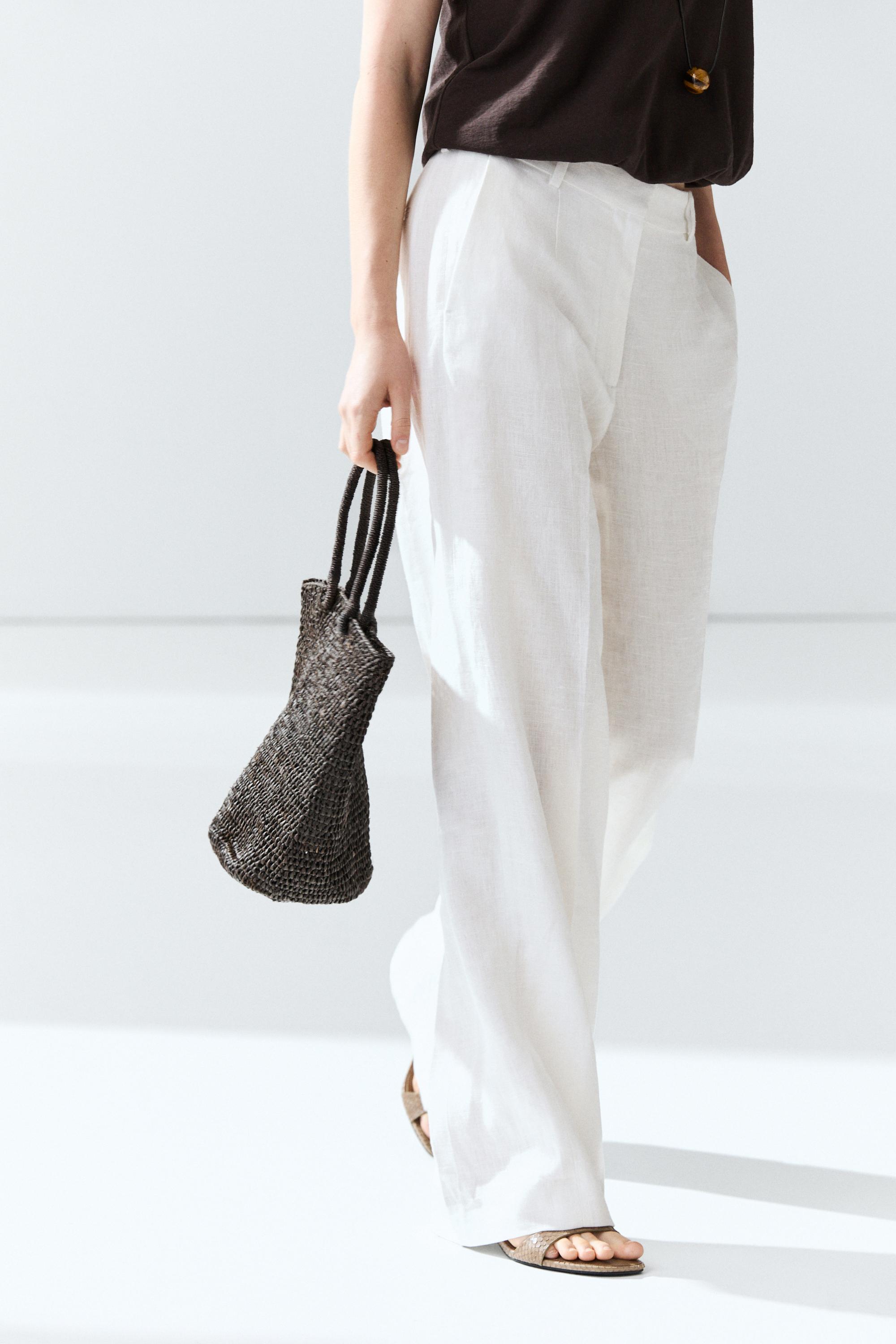 100% linen pants with darts — Off white