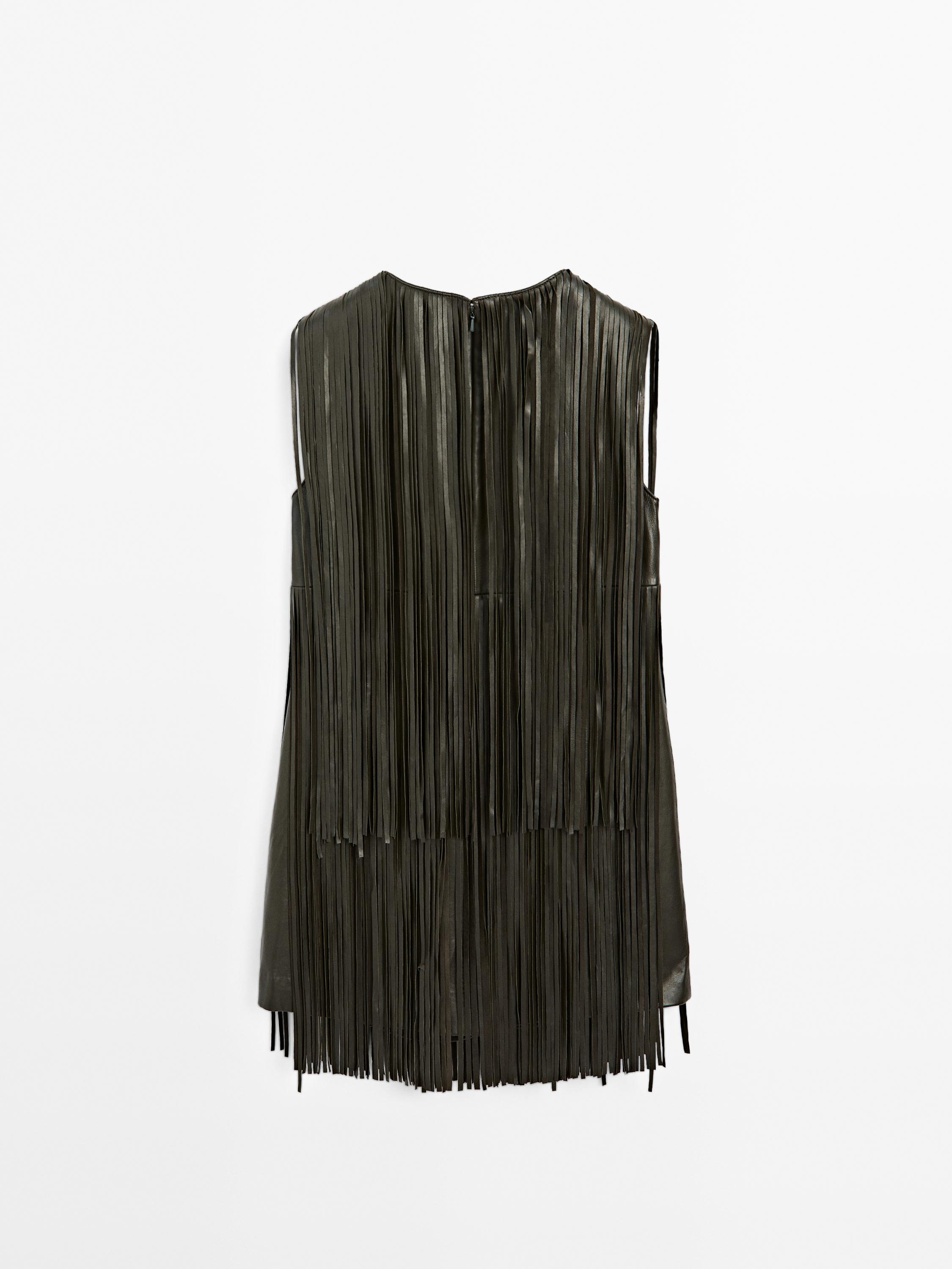 Short nappa leather dress with fringing - Studio