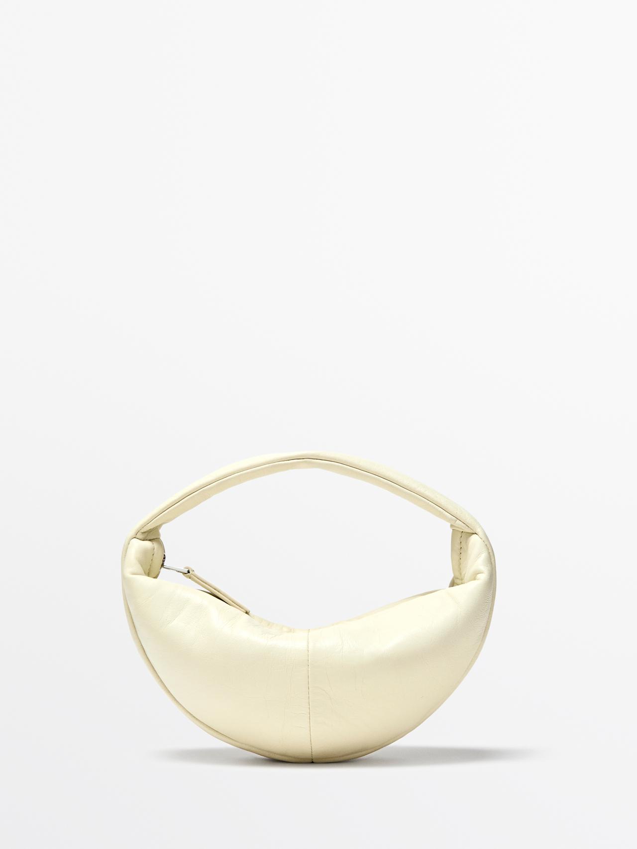 Massimo Dutti - Dames - Mini Halvemaan Tas Van Nappaleer - Wit - 01