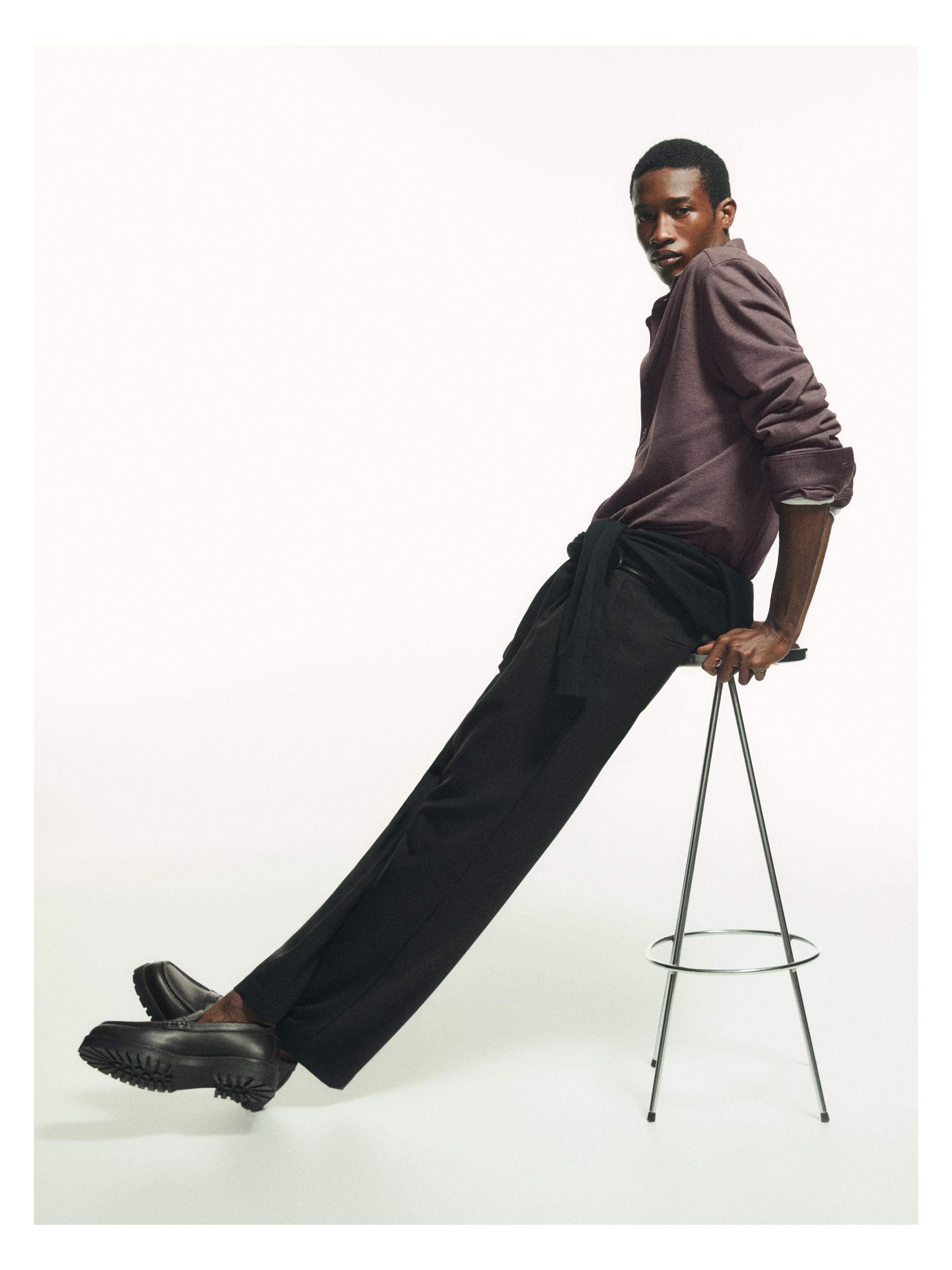 Regular fit melange shirt — BROWN