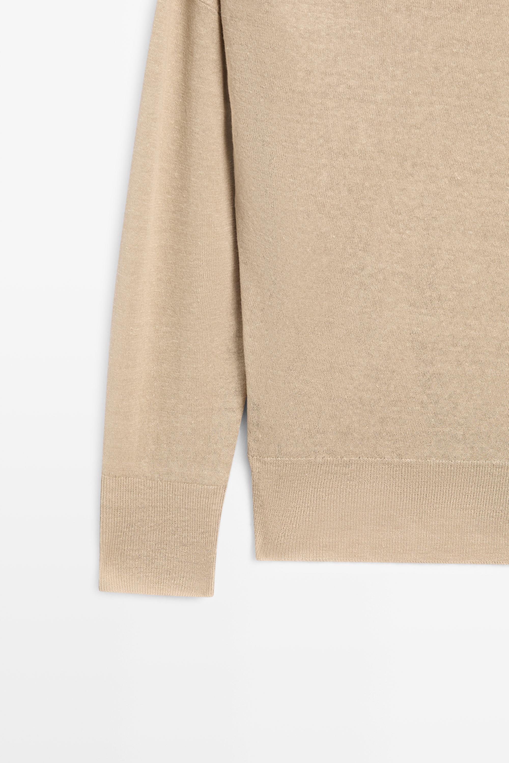 Flowing 100% linen off-the-shoulder sweater — TAUPE GREY