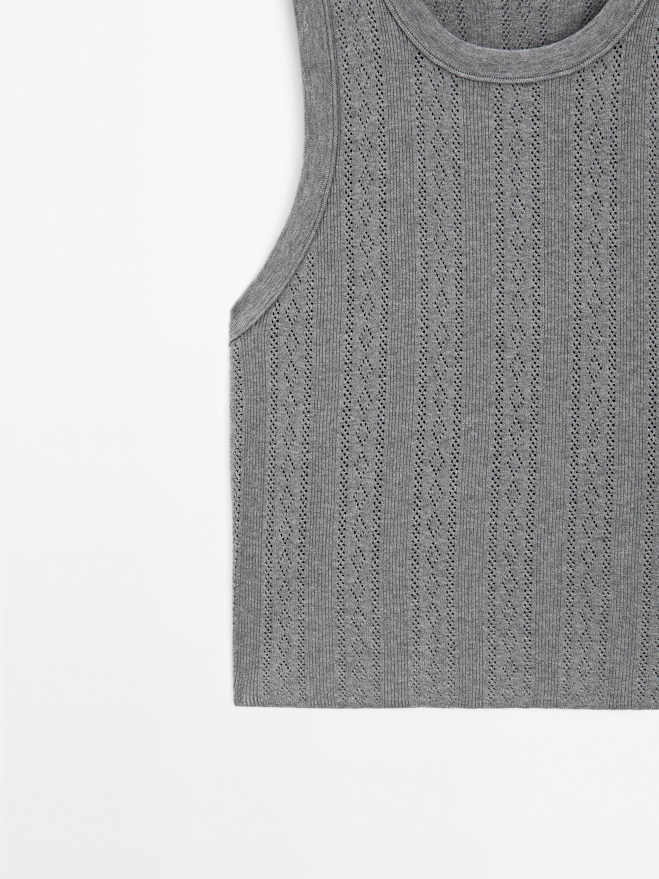 Cotton blend pointelle knit top
