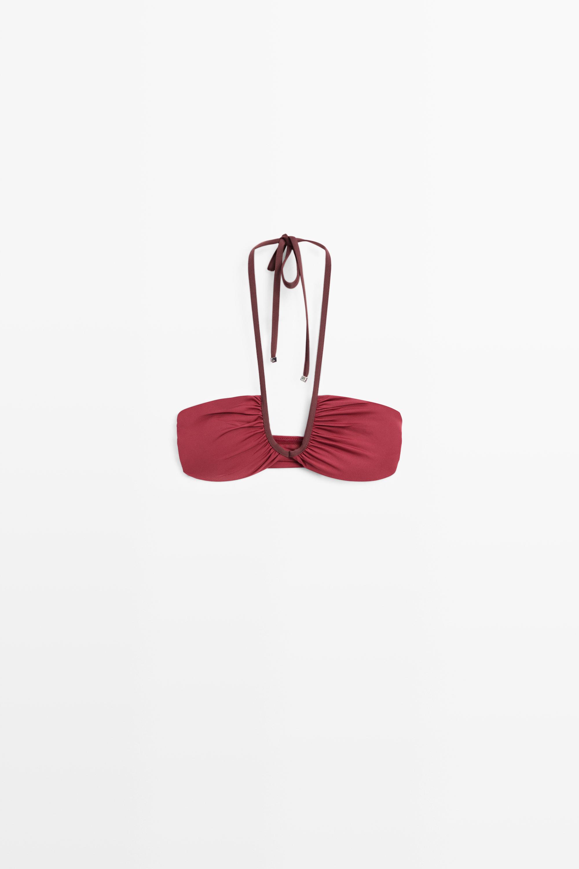Bikini top with contrast gathered detail — PINK