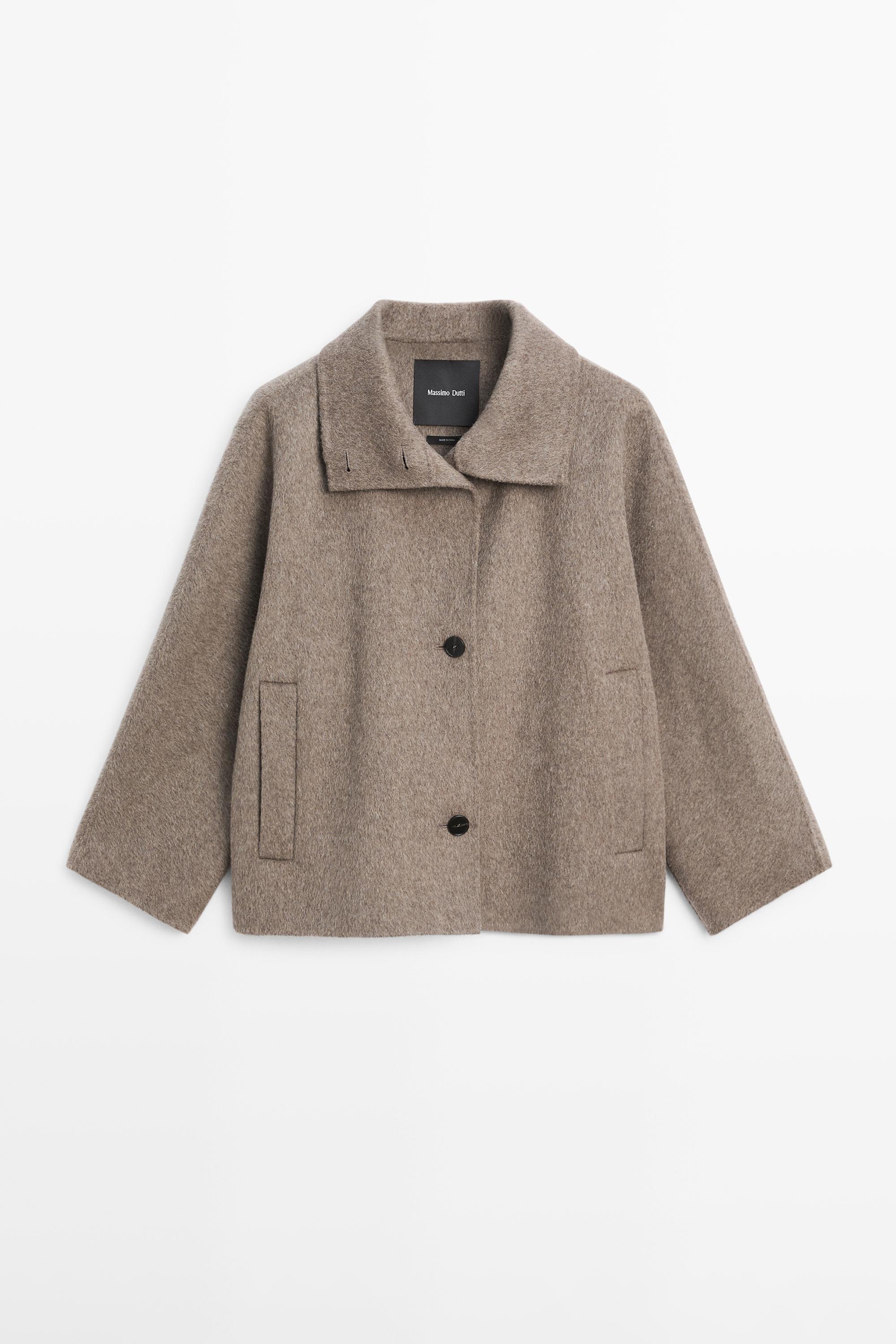 Manteau mi-long à col montant en laine mélangée