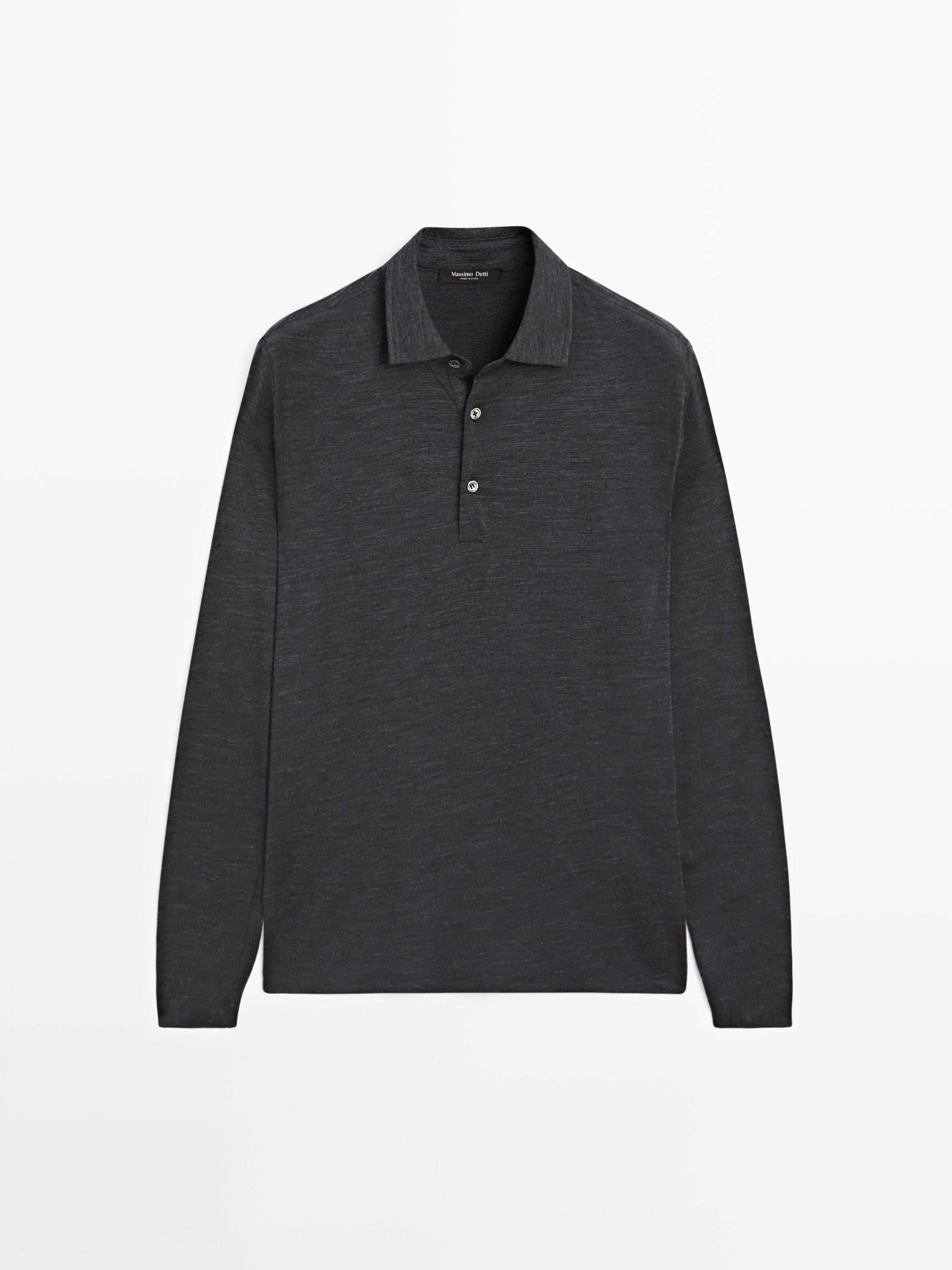 Wool blend knit polo sweater