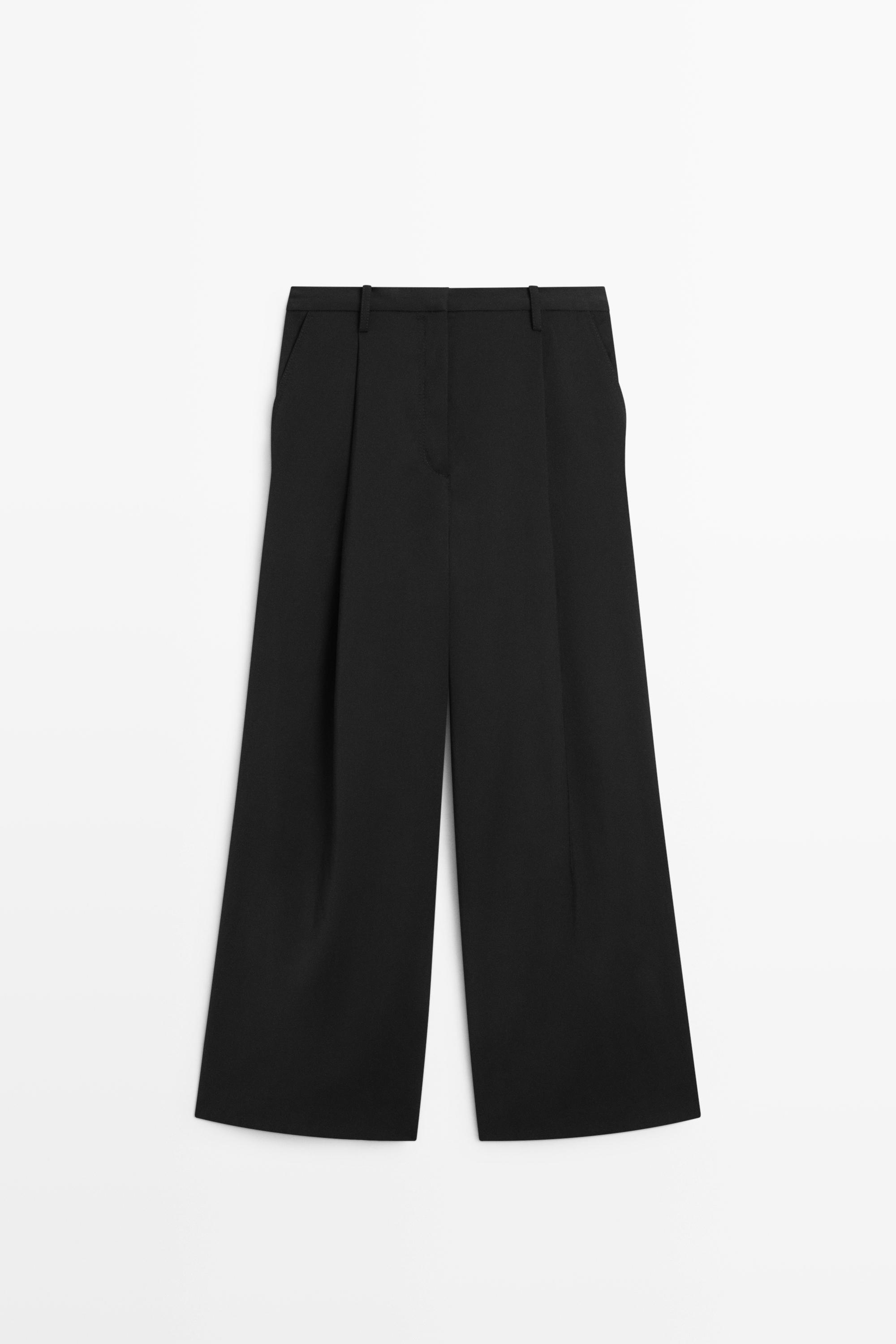 Flowing cropped wide-leg pants — BLACK