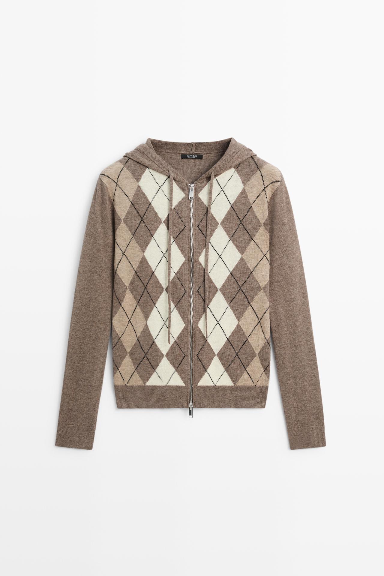 Hooded zip-up knit cardigan — TAUPE GREY