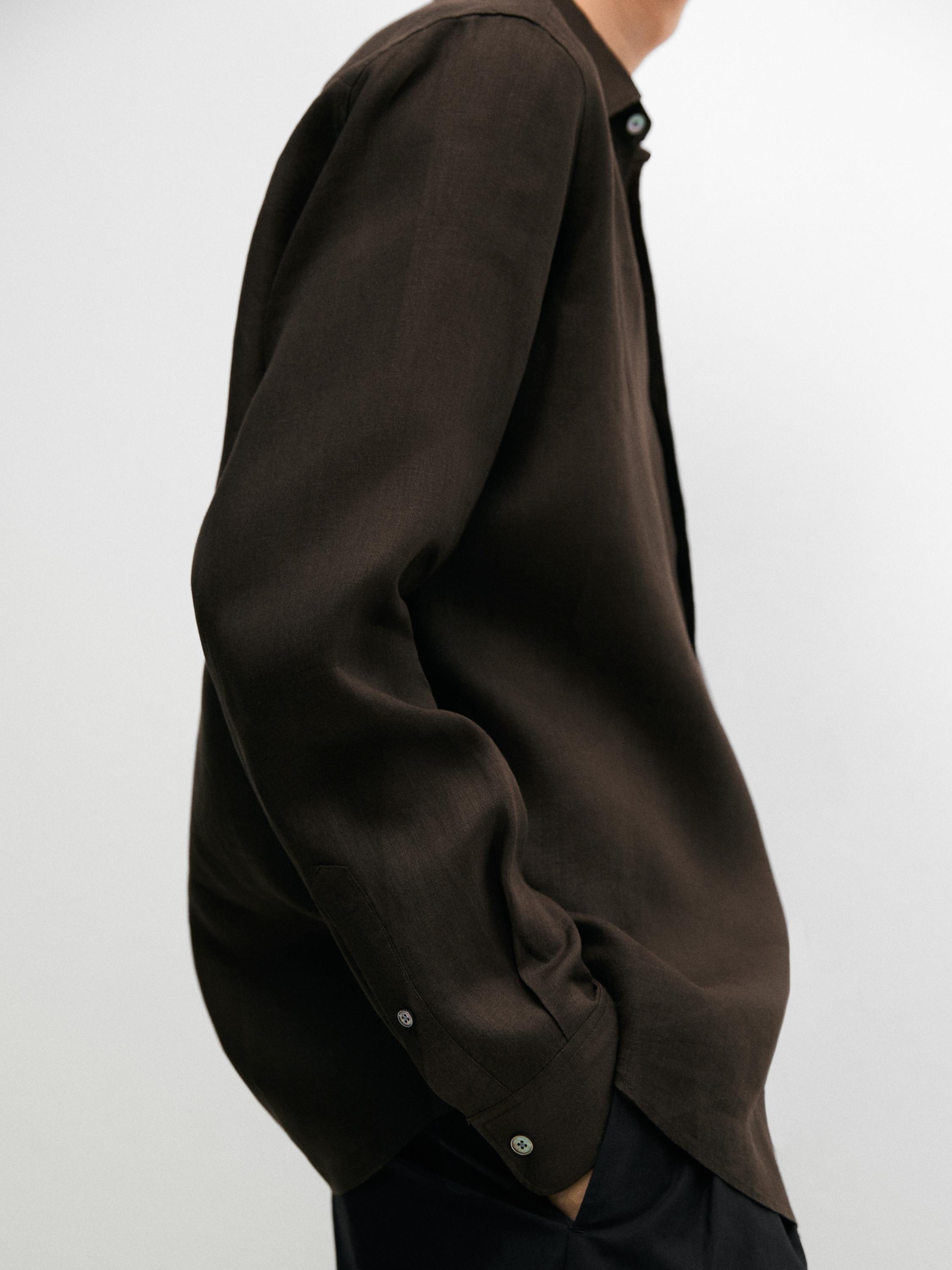 Extra fine regular fit linen shirt — BROWN