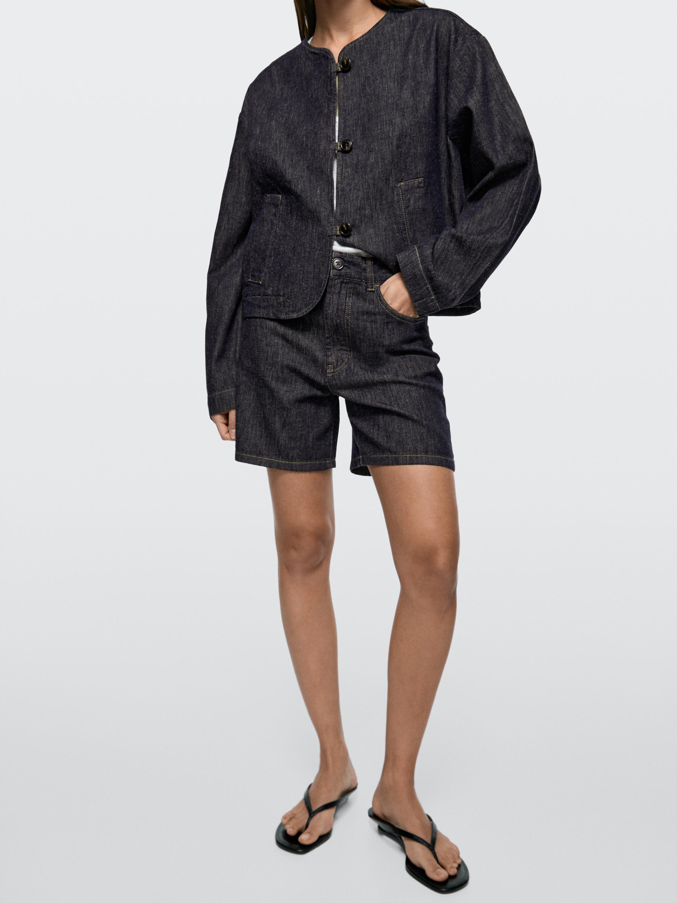 Orta bel denim şort