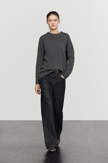 100% cashmere oversize knit sweater — ANTHRACITE GREY 1