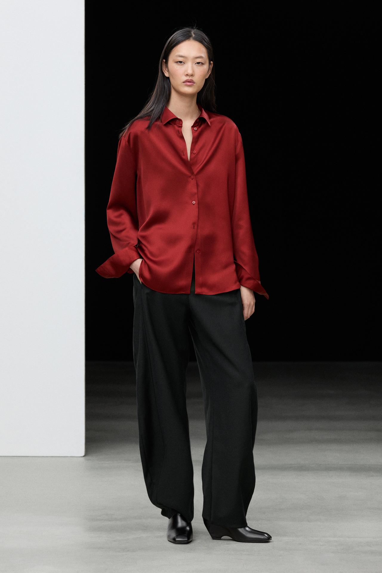 Flowing satin shirt — Red