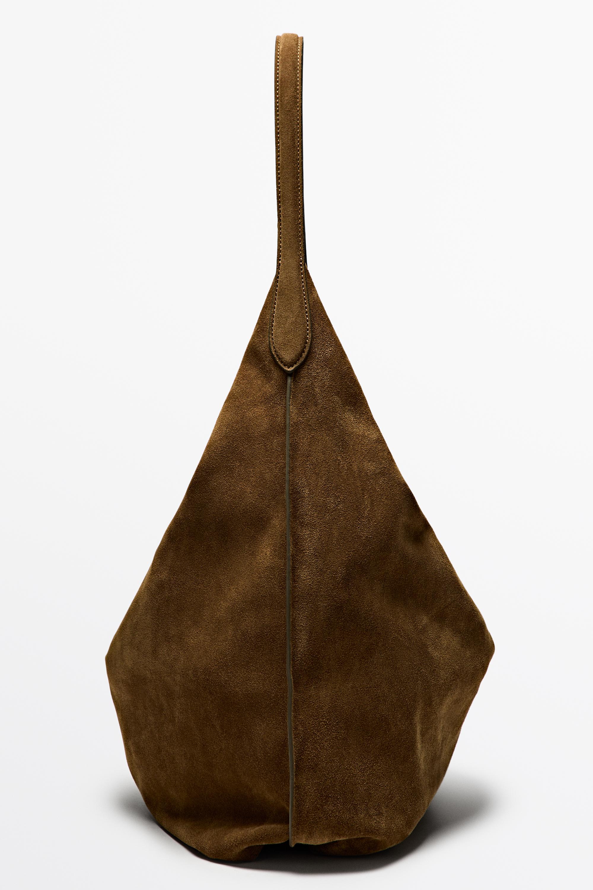 Maxi split suede leather shoulder bag — KHAKI GREEN