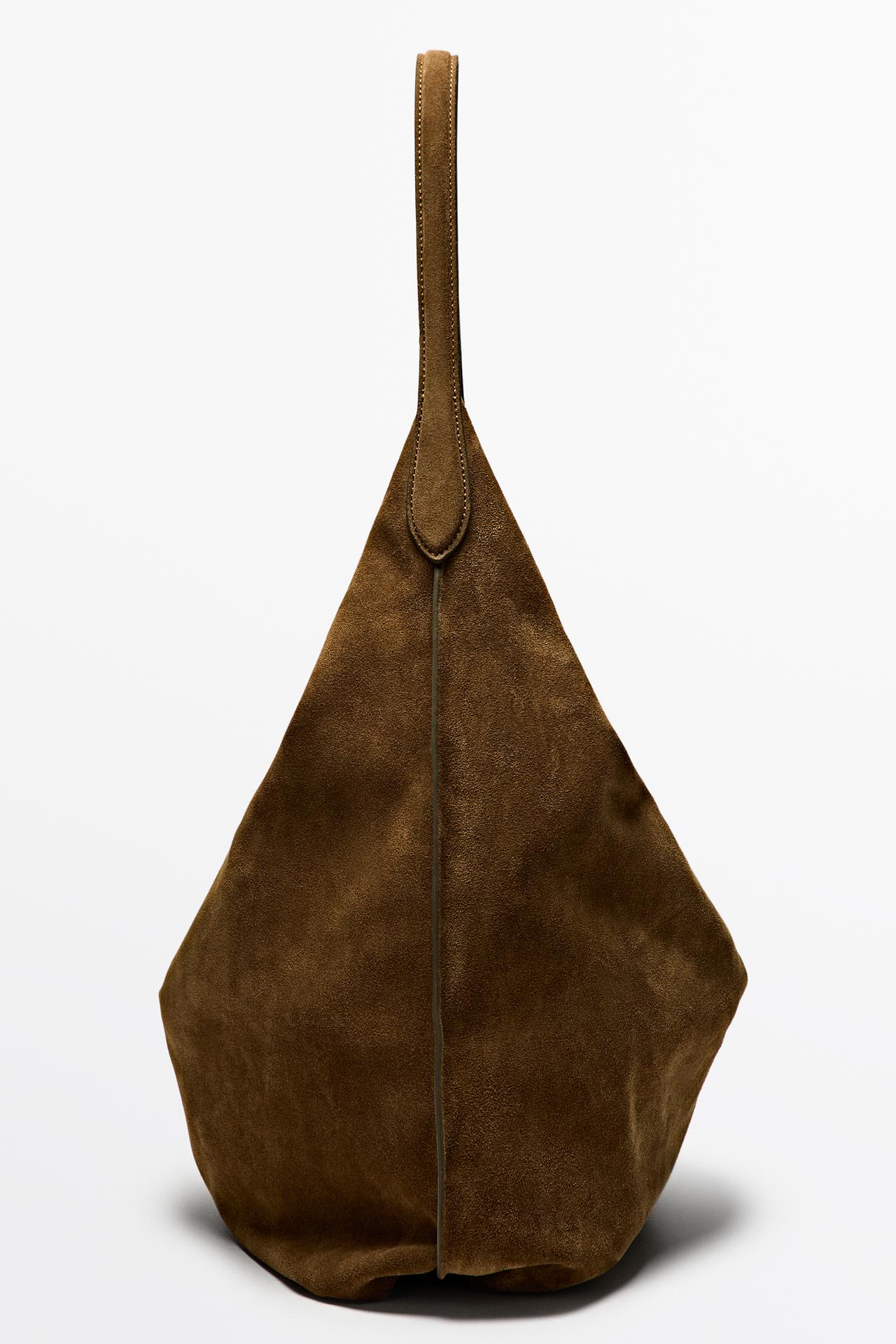 Maxi split suede leather shoulder bag — KHAKI GREEN