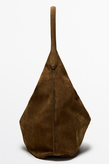 Maxi split suede leather shoulder bag — KHAKI GREEN 4