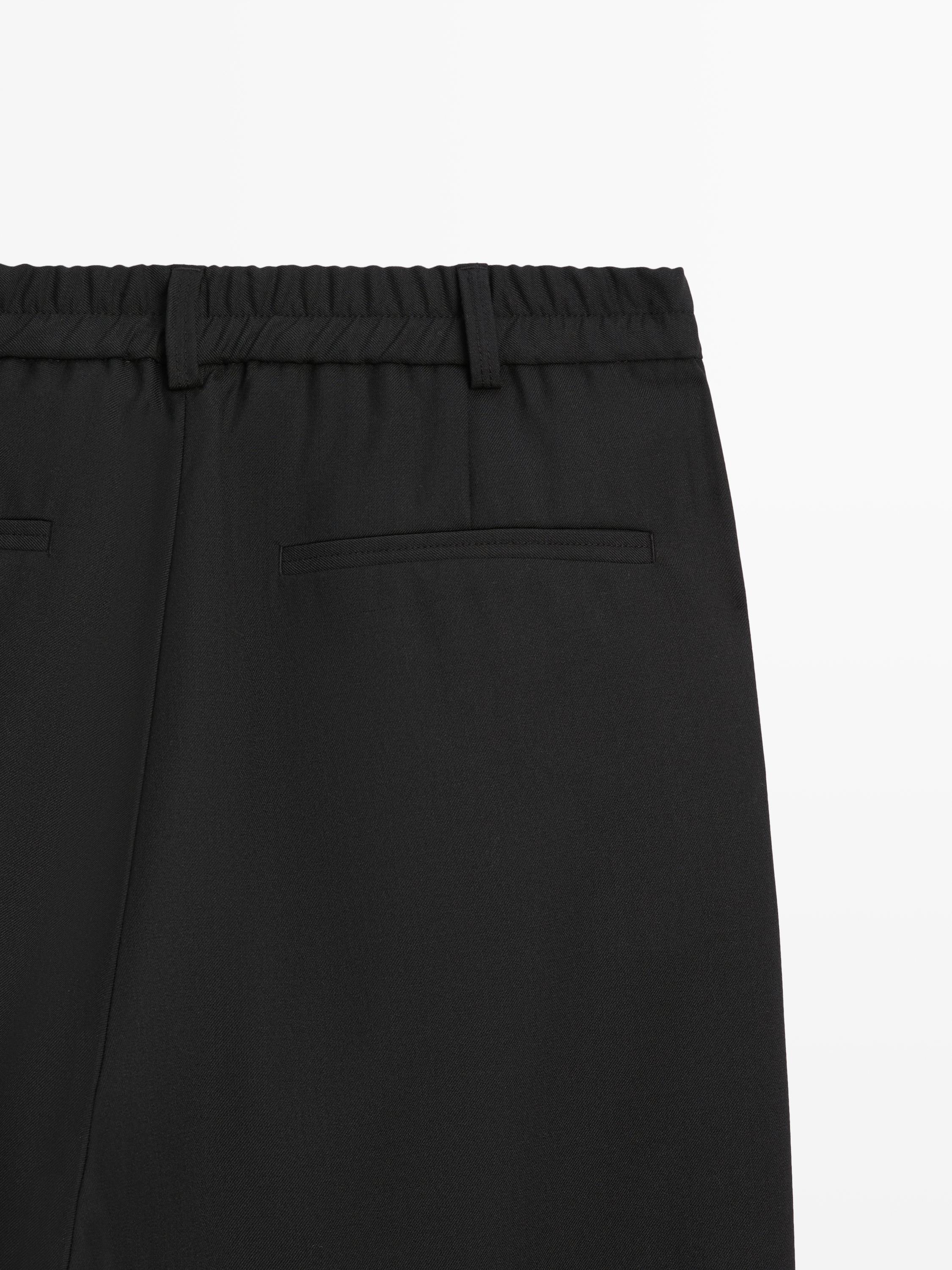 Relaxed fit darted cool wool blend trousers — BLACK