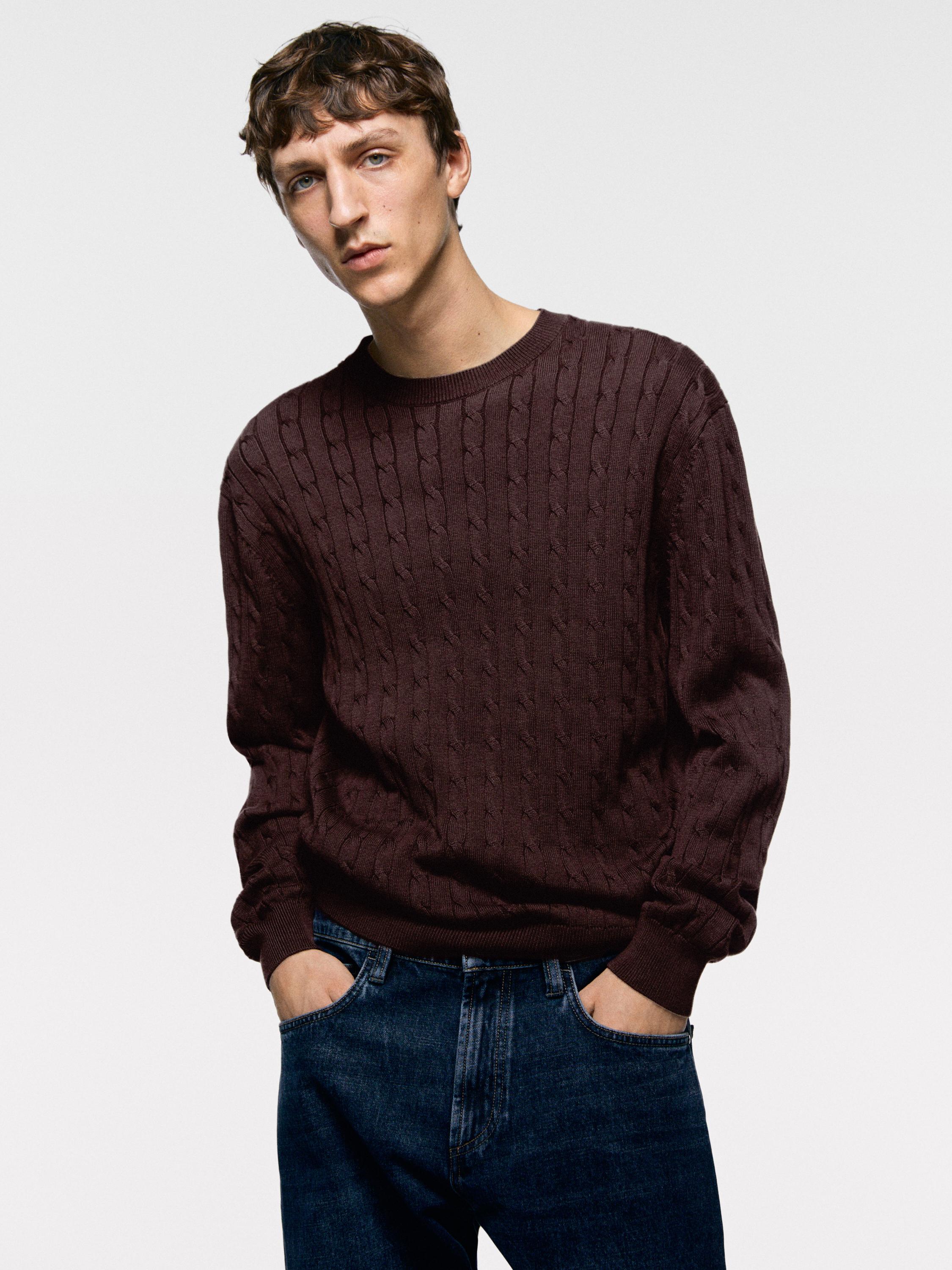 100% cotton cable-knit sweater — BURGUNDY