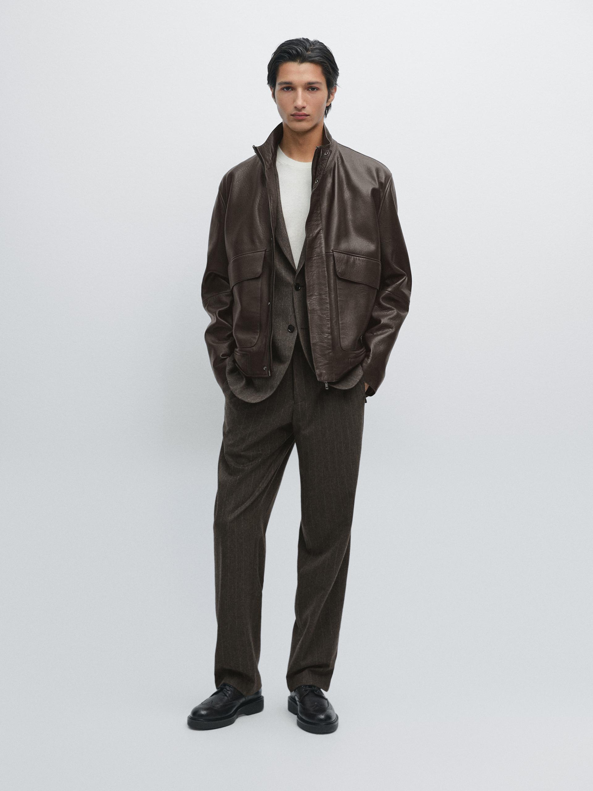 Pantaloni Da Completo A Righe Misto Lana - Marrone Vigoré - 50 - Massimo Dutti - Maschile