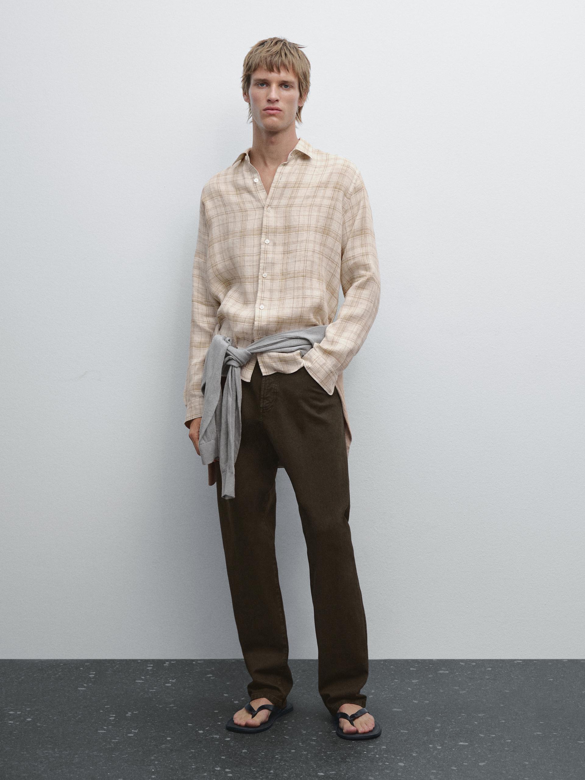 Koszula Regular Fit W Kratę - Brązowy - L - Massimo Dutti - Mężczyzna