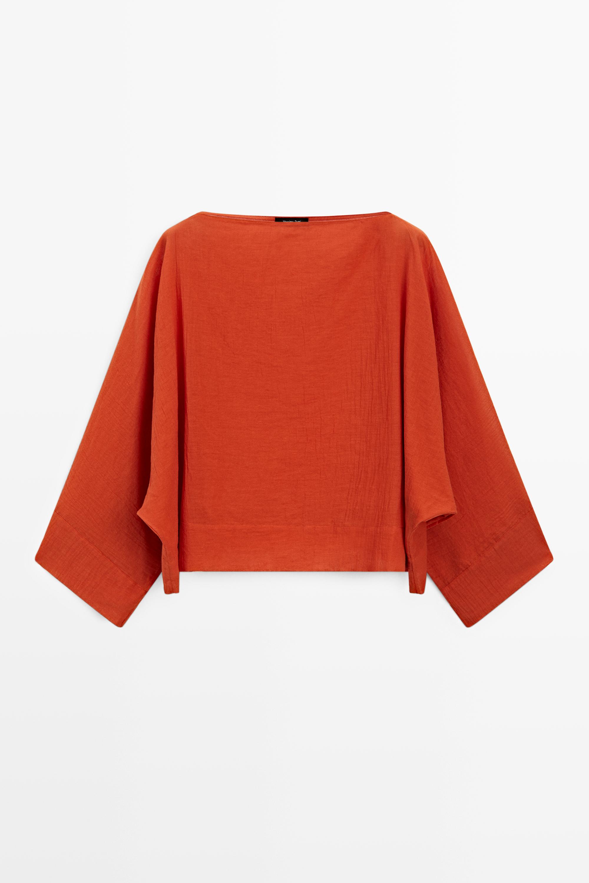 Flowing 100% cotton shirt with voluminous sleeves — BURNT ORANGE