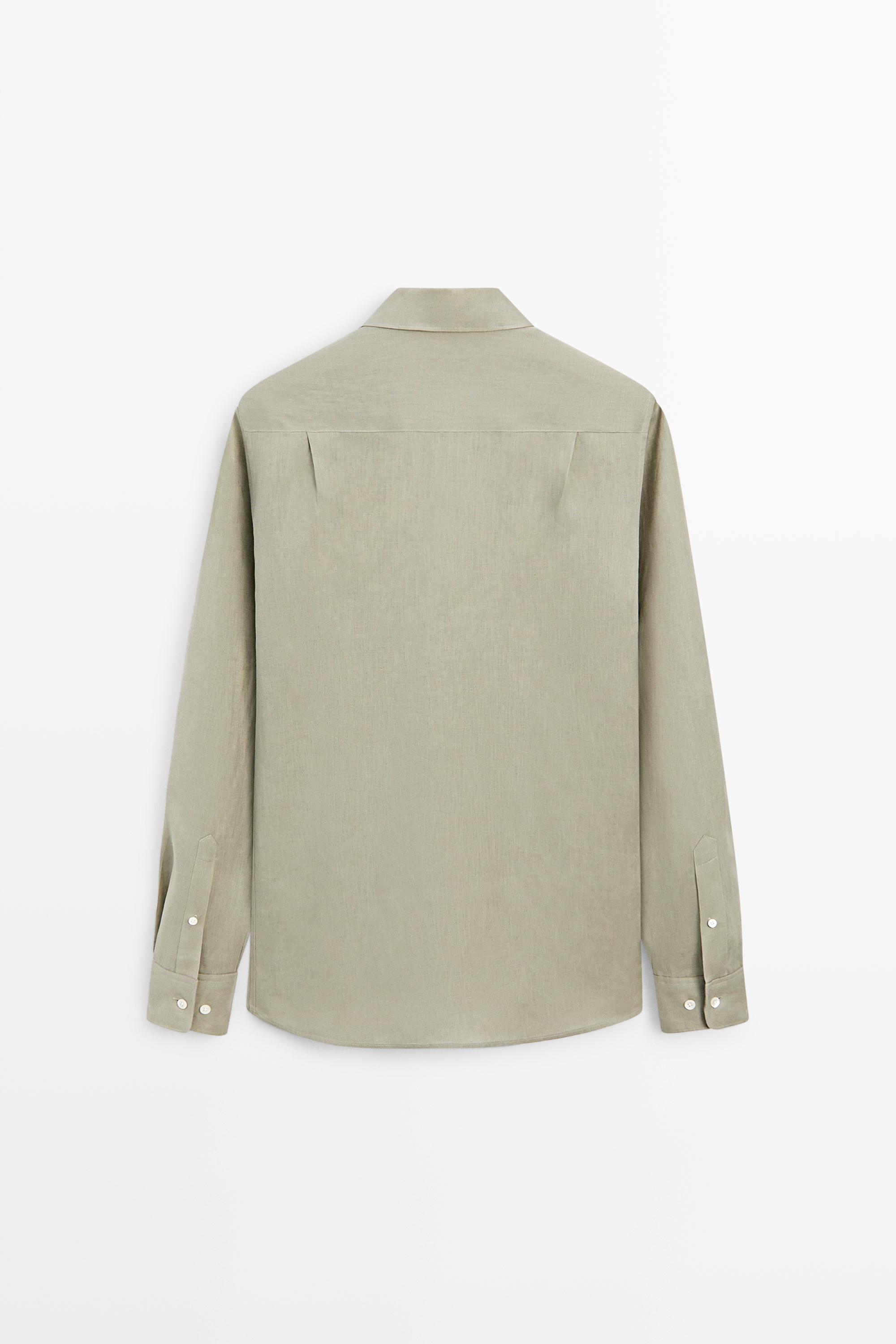 Regular fit 100% extra-fine linen shirt — GREEN