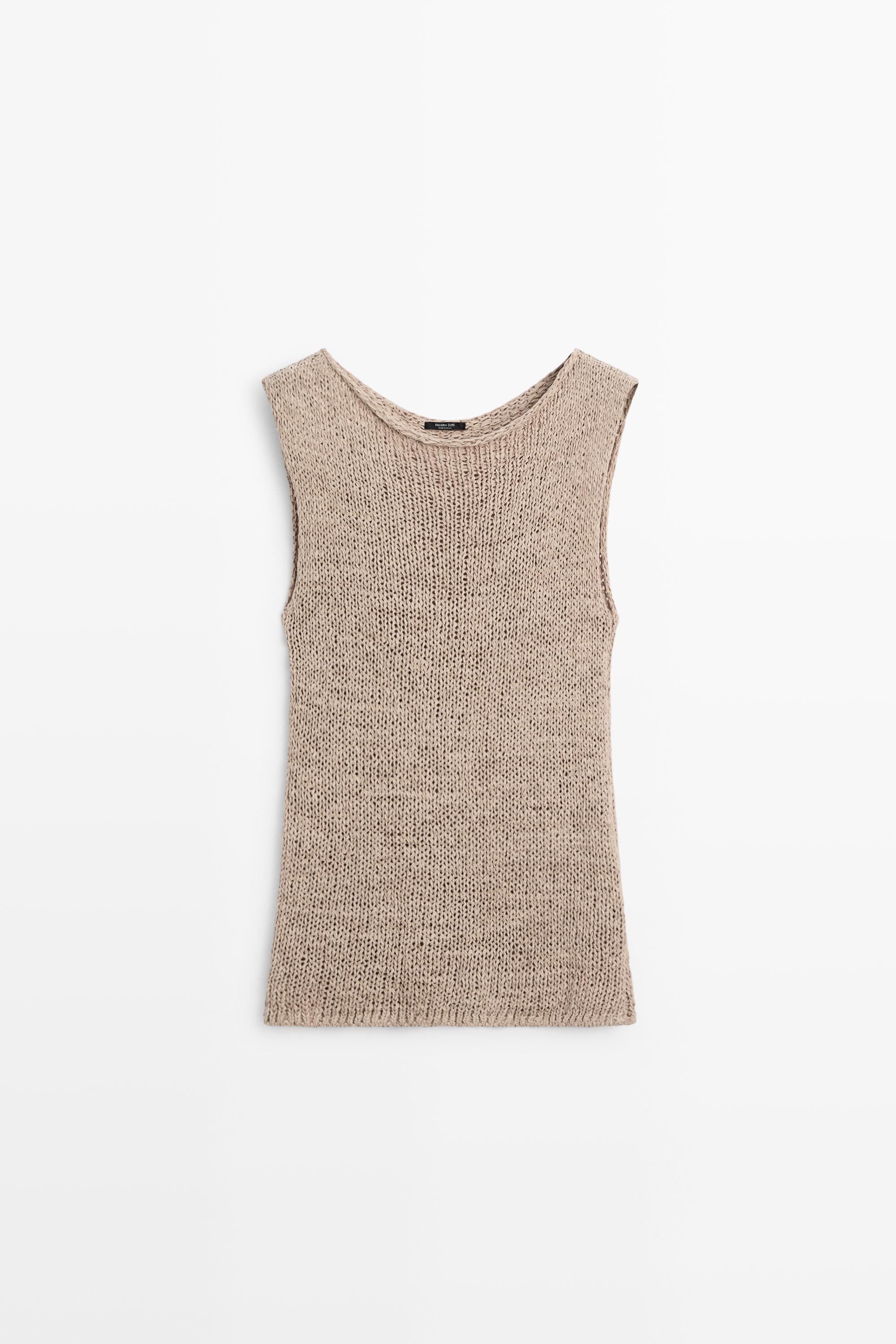 Knit cotton blend top — SAND