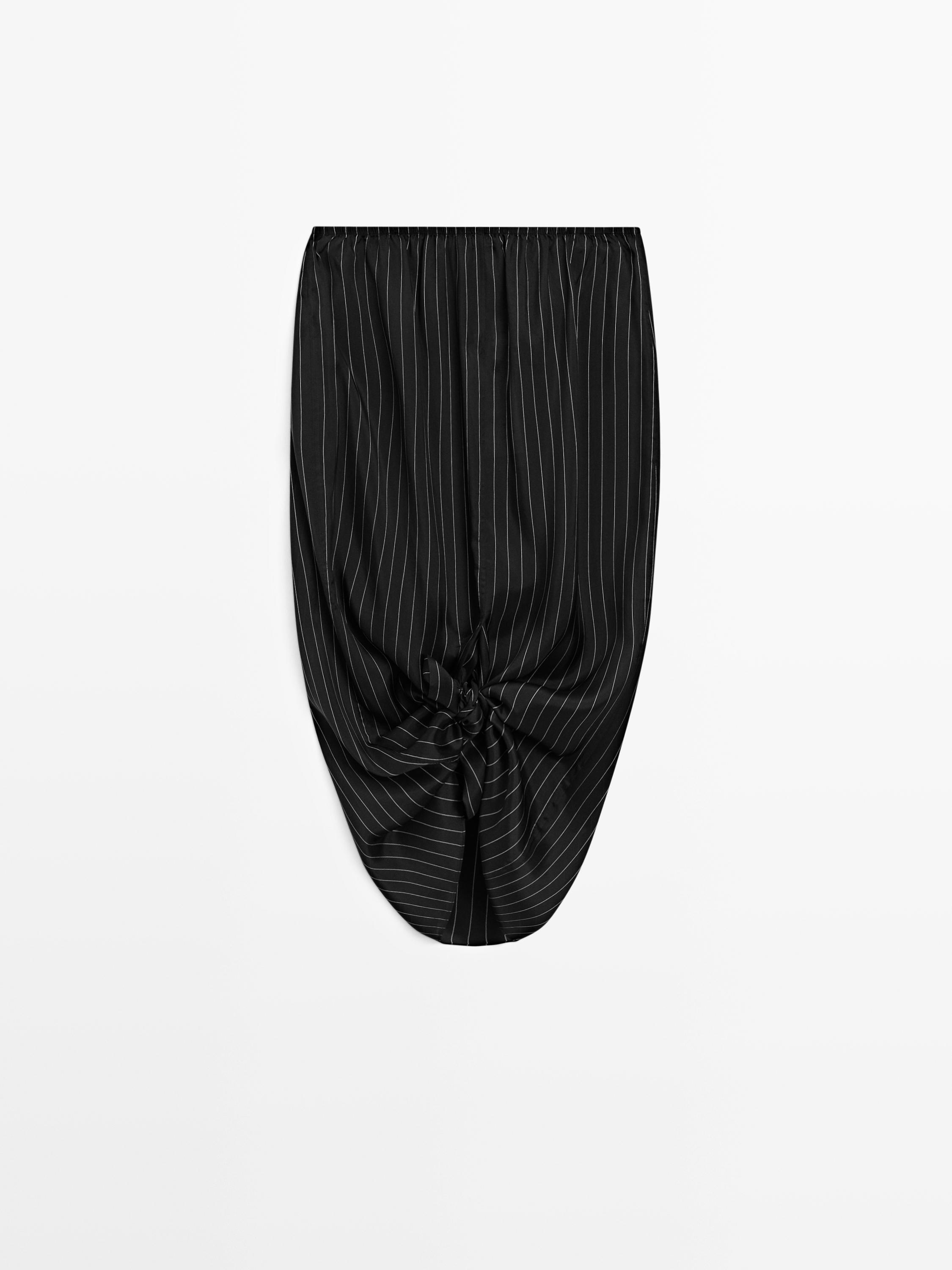 Striped midi skirt with gathered detail - STUDIO — BLACK