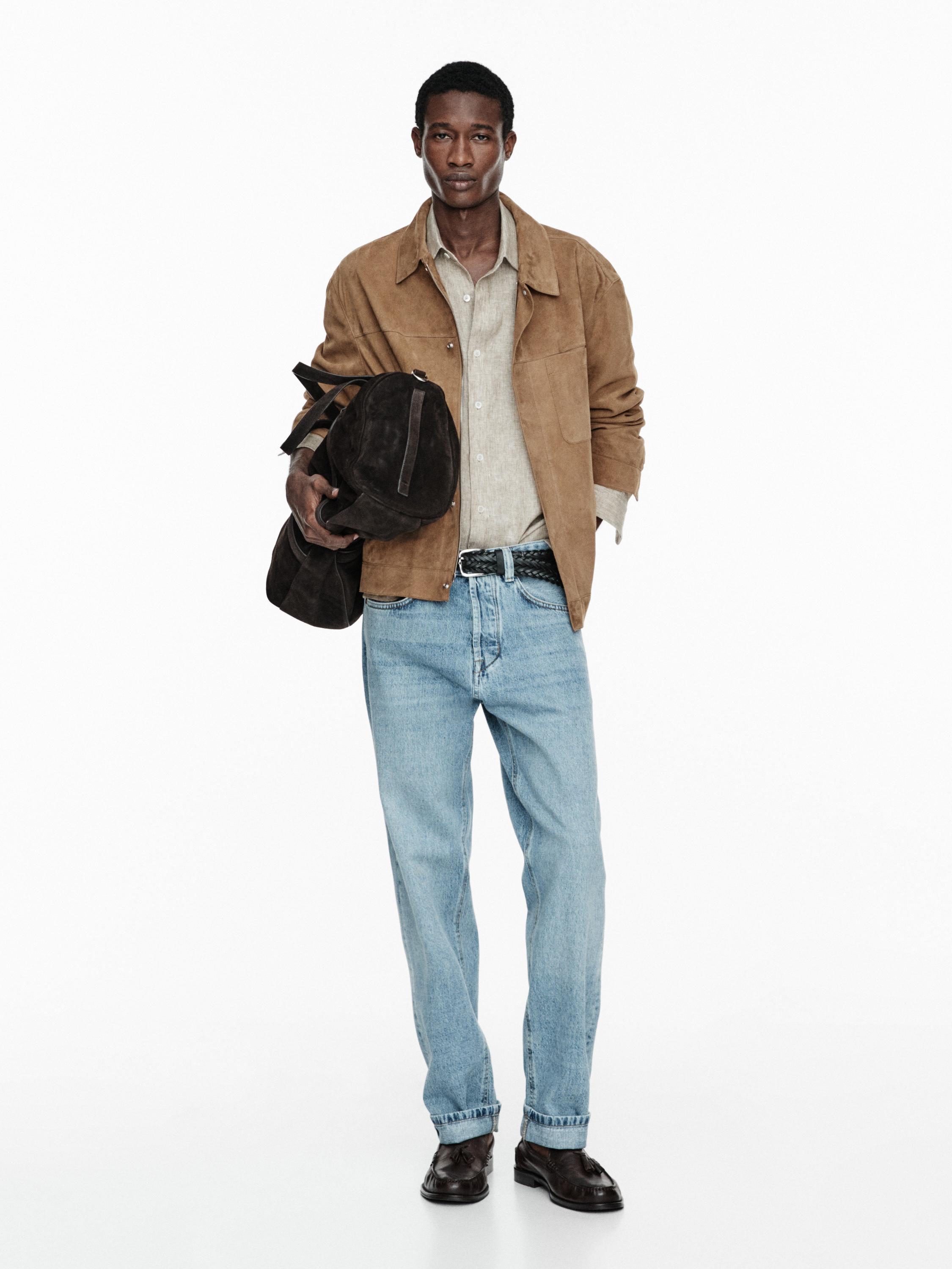 Suede leather jacket with pocket detail