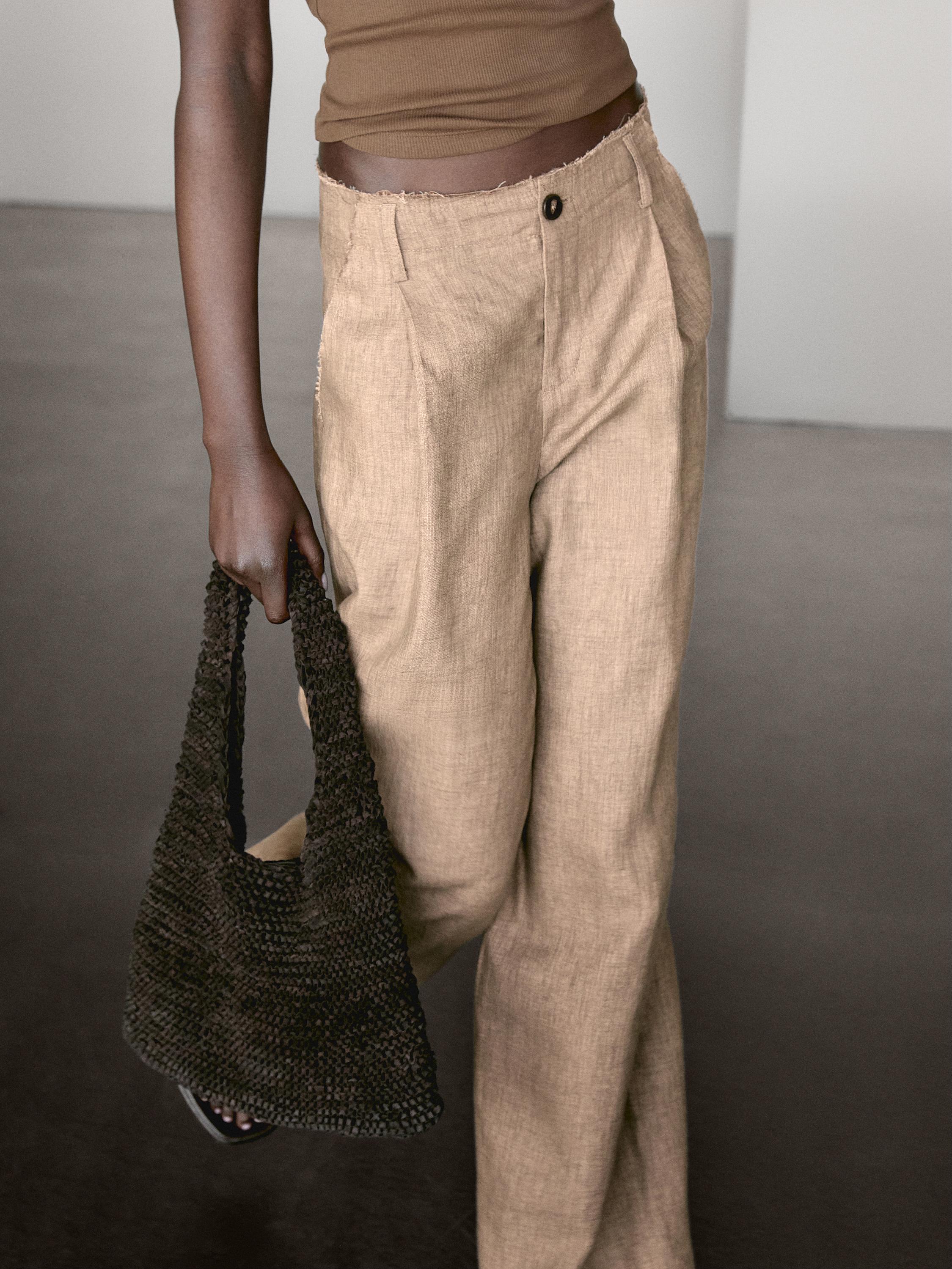 Flowing 100% linen trousers with darts