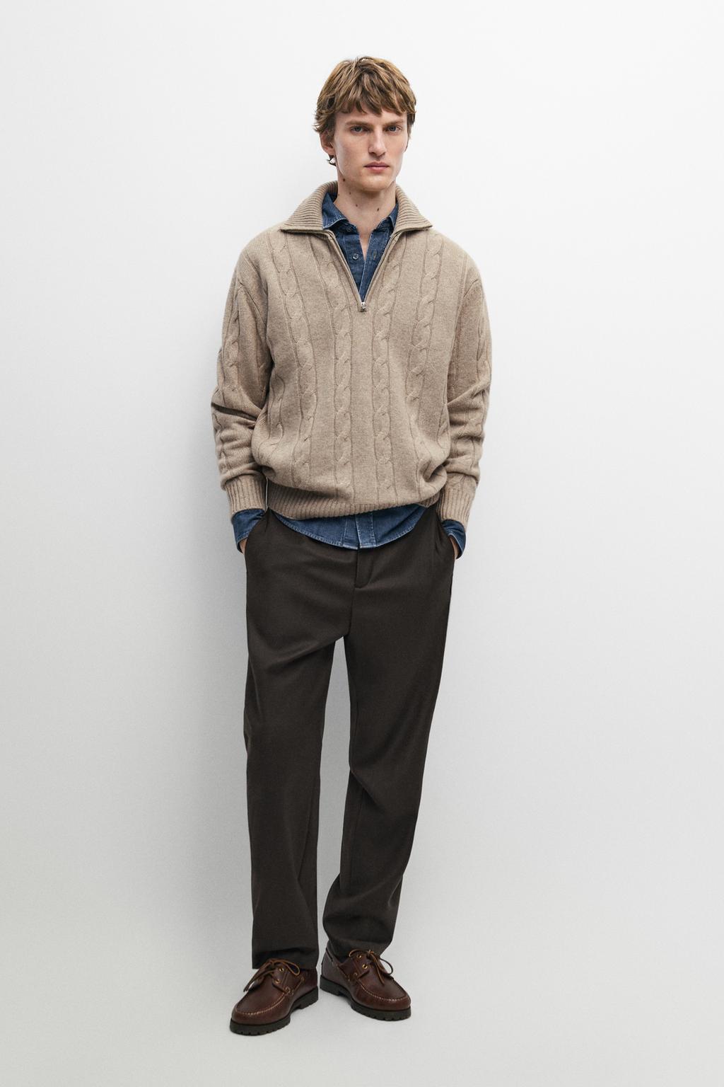 Cable knit mock neck sweater