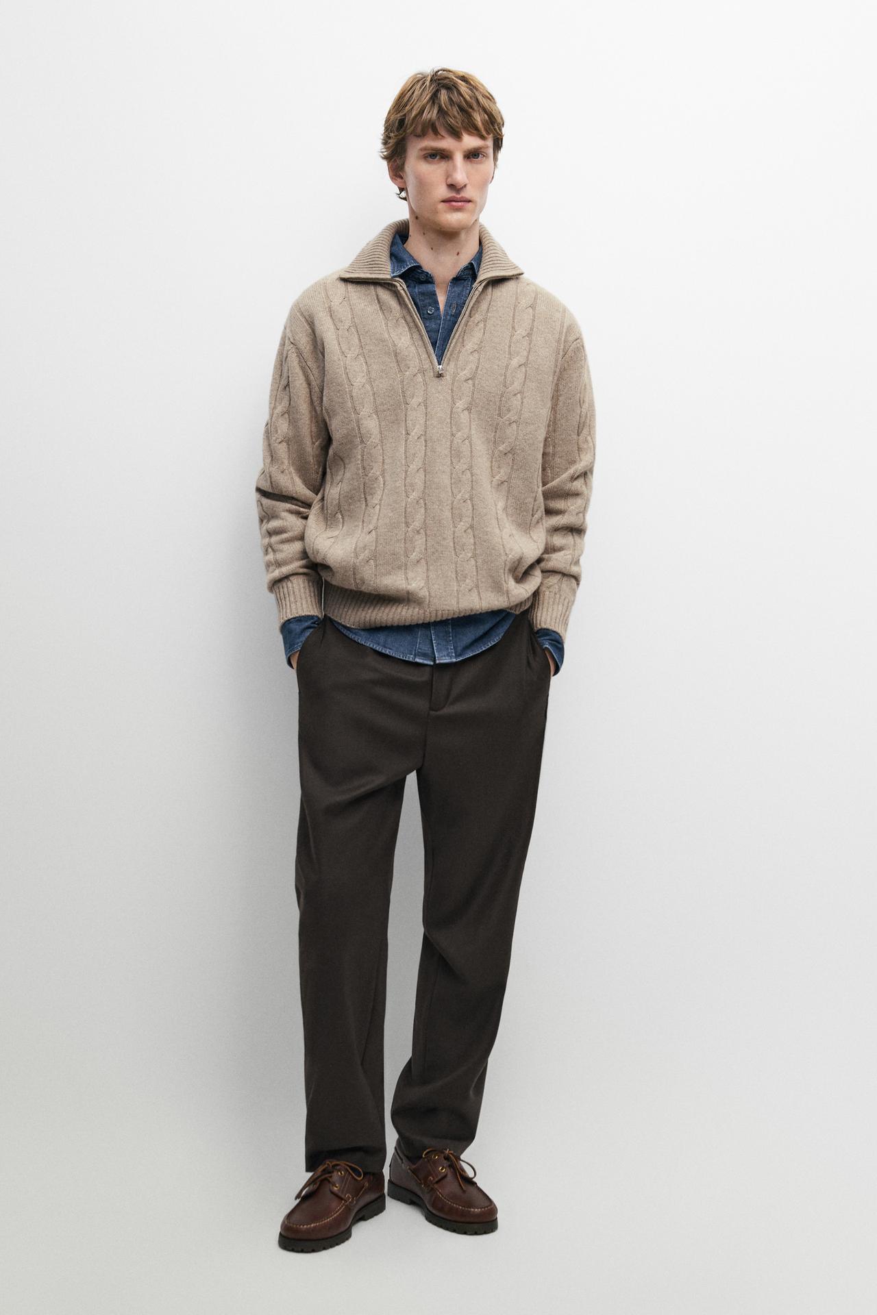 Cable knit mock neck sweater — STONE