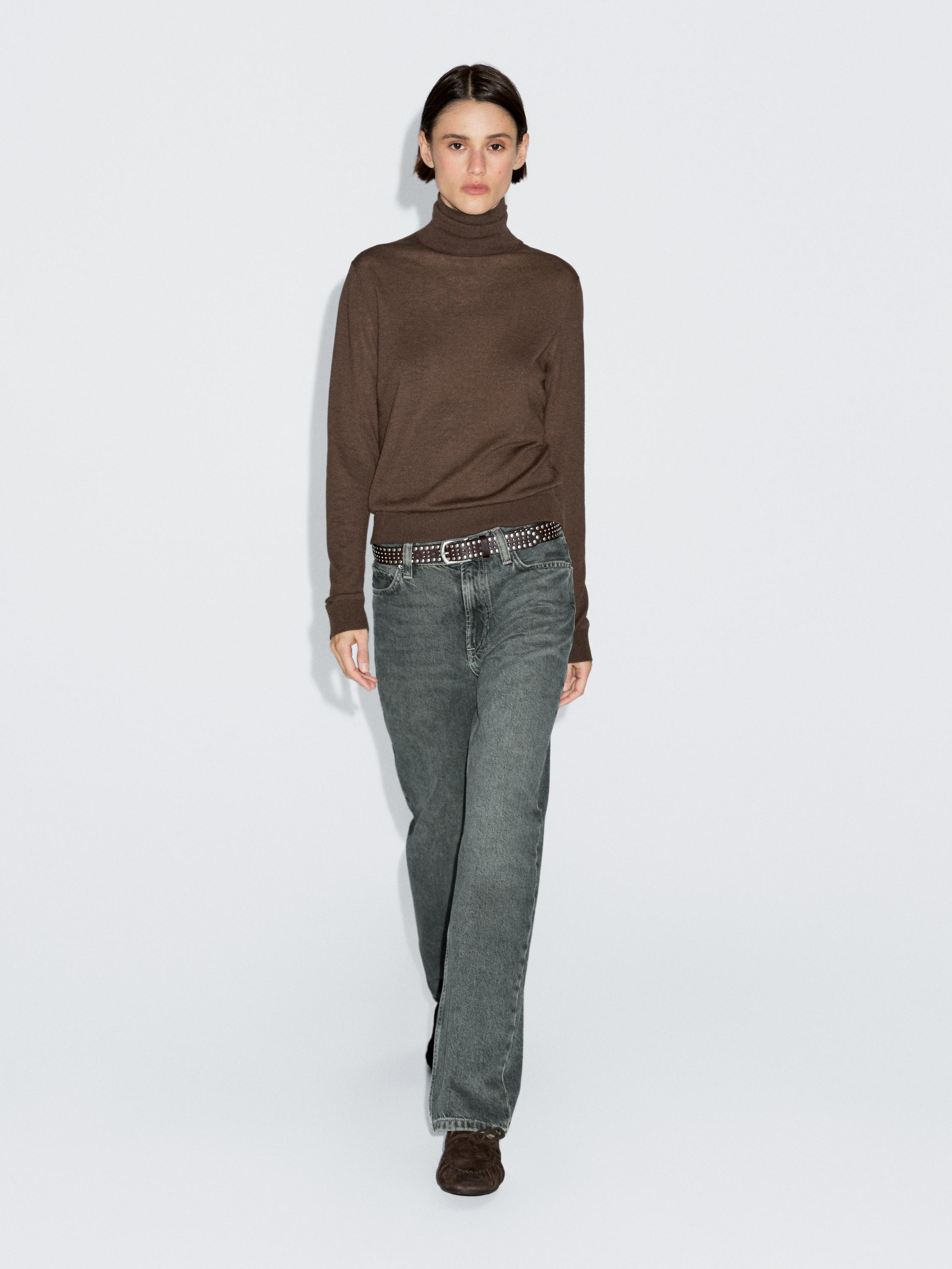 Wool blend high neck knit sweater