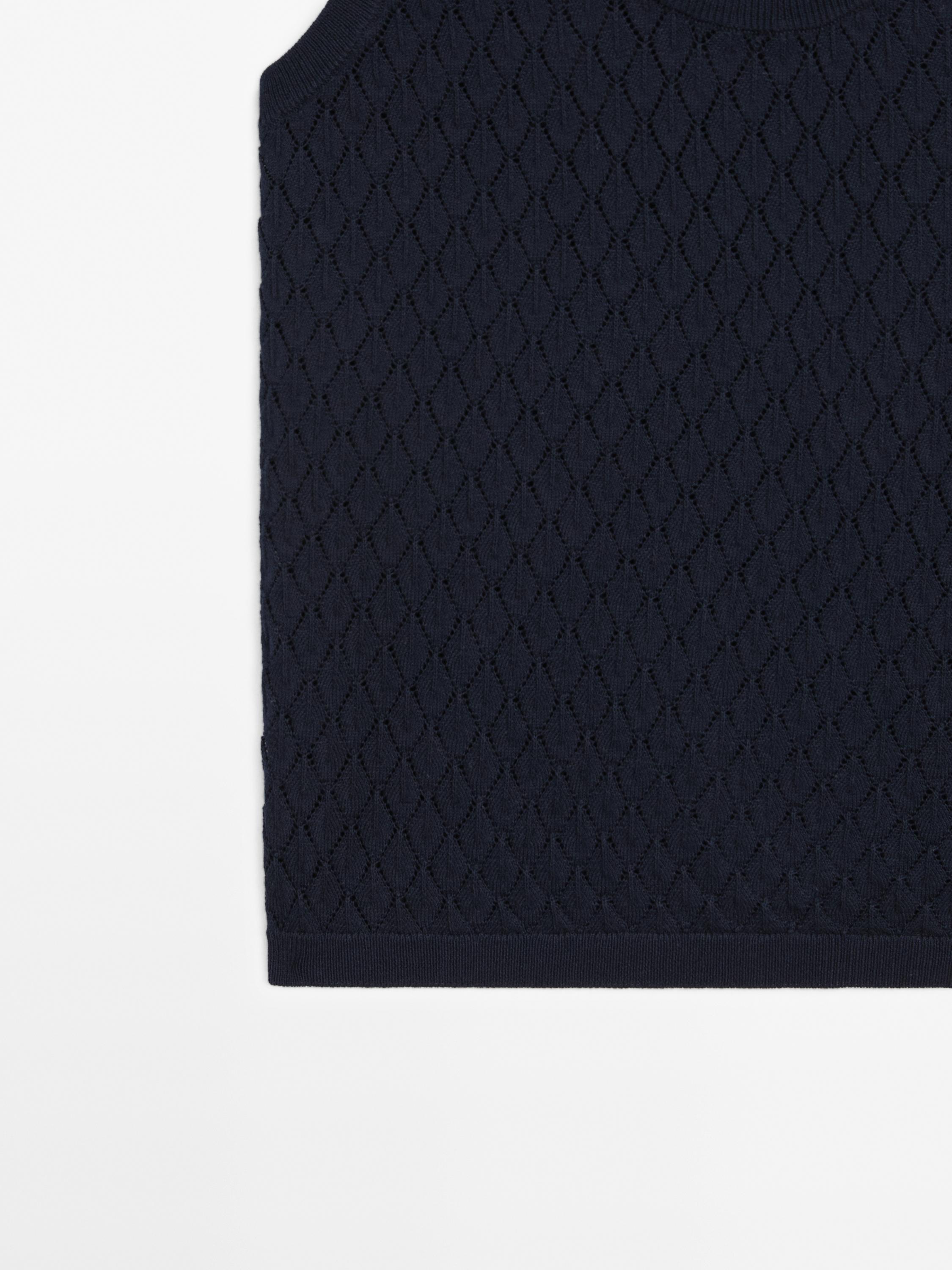 Knit openwork top with straps