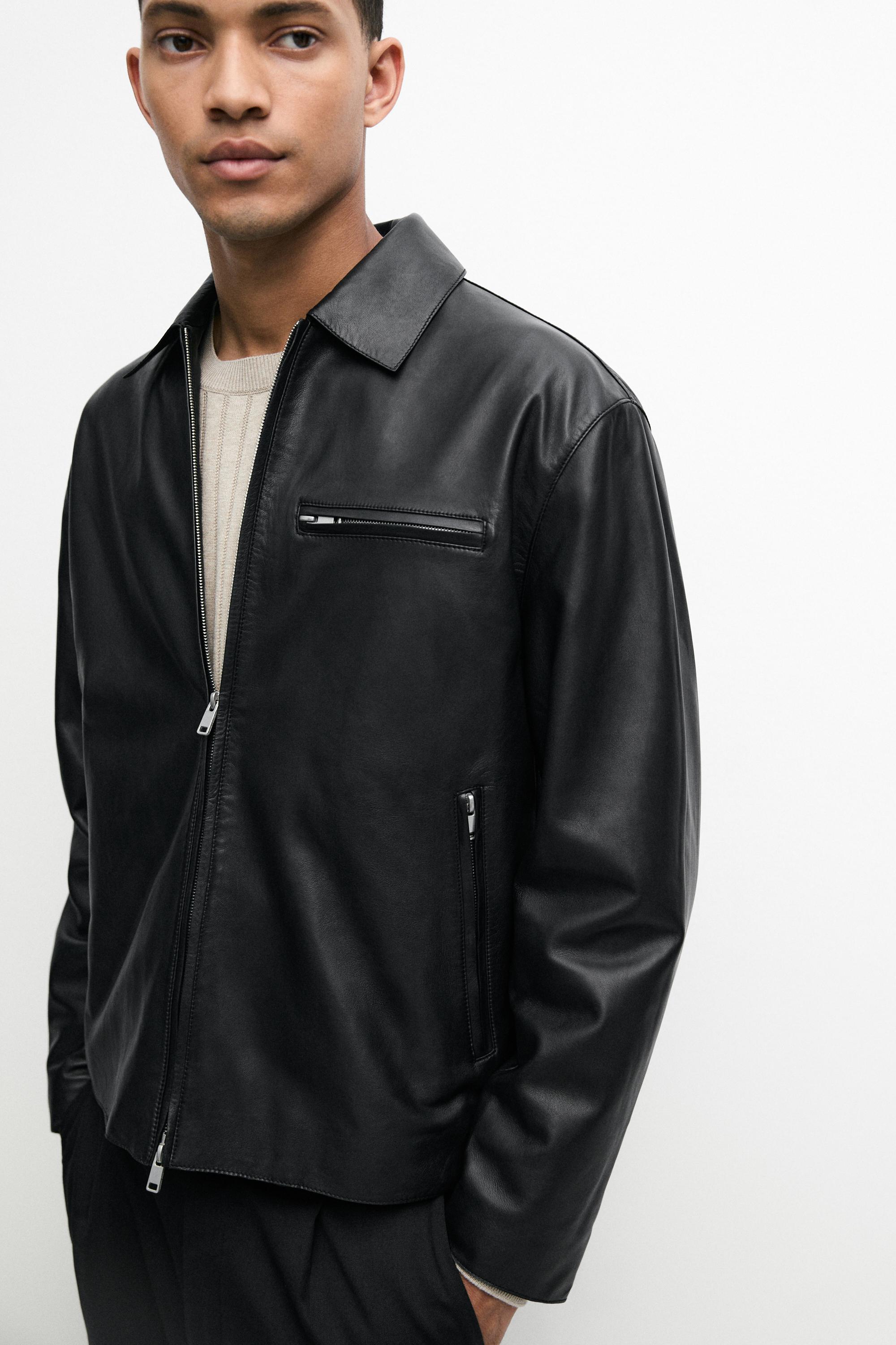 Nappa leather jacket with pocket detail — BLACK