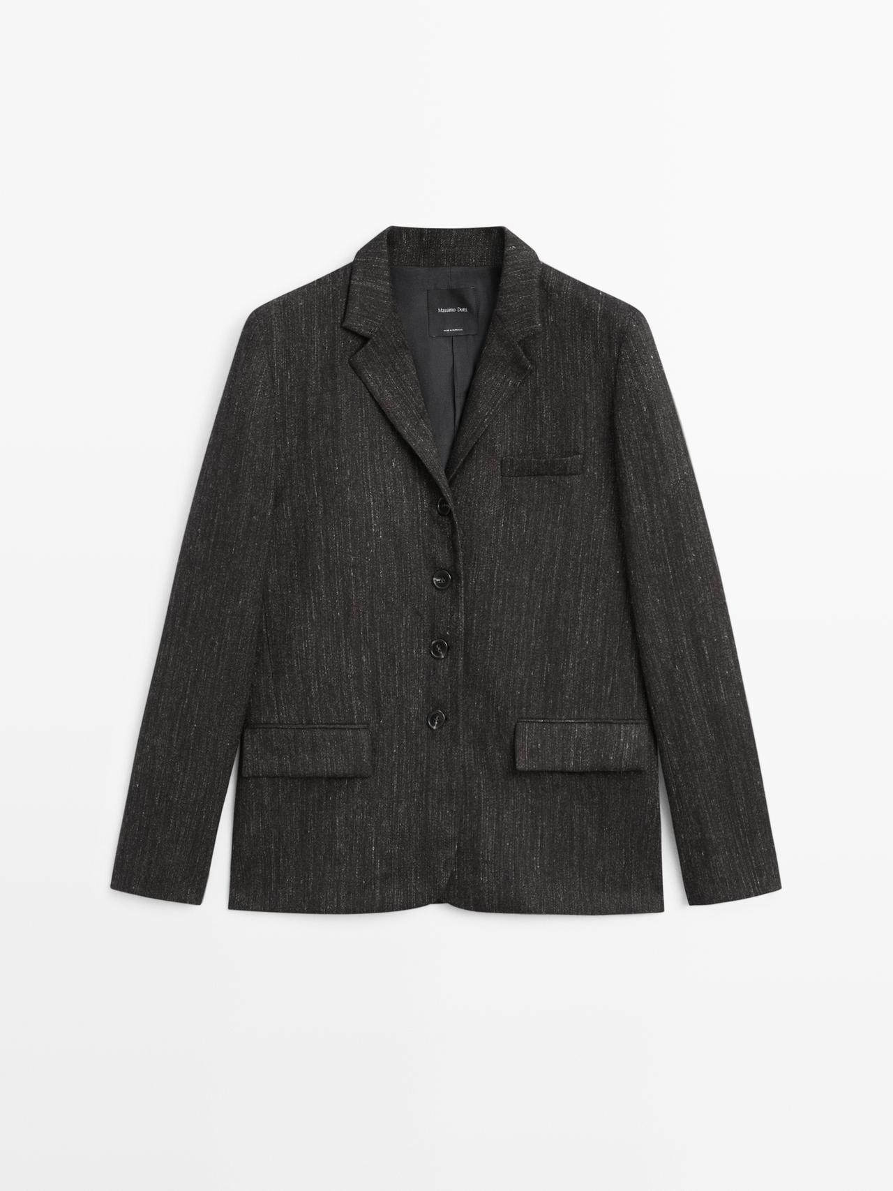 Massimo Dutti - Dame - Blazer I Nistret Uldblanding - Sort - 36