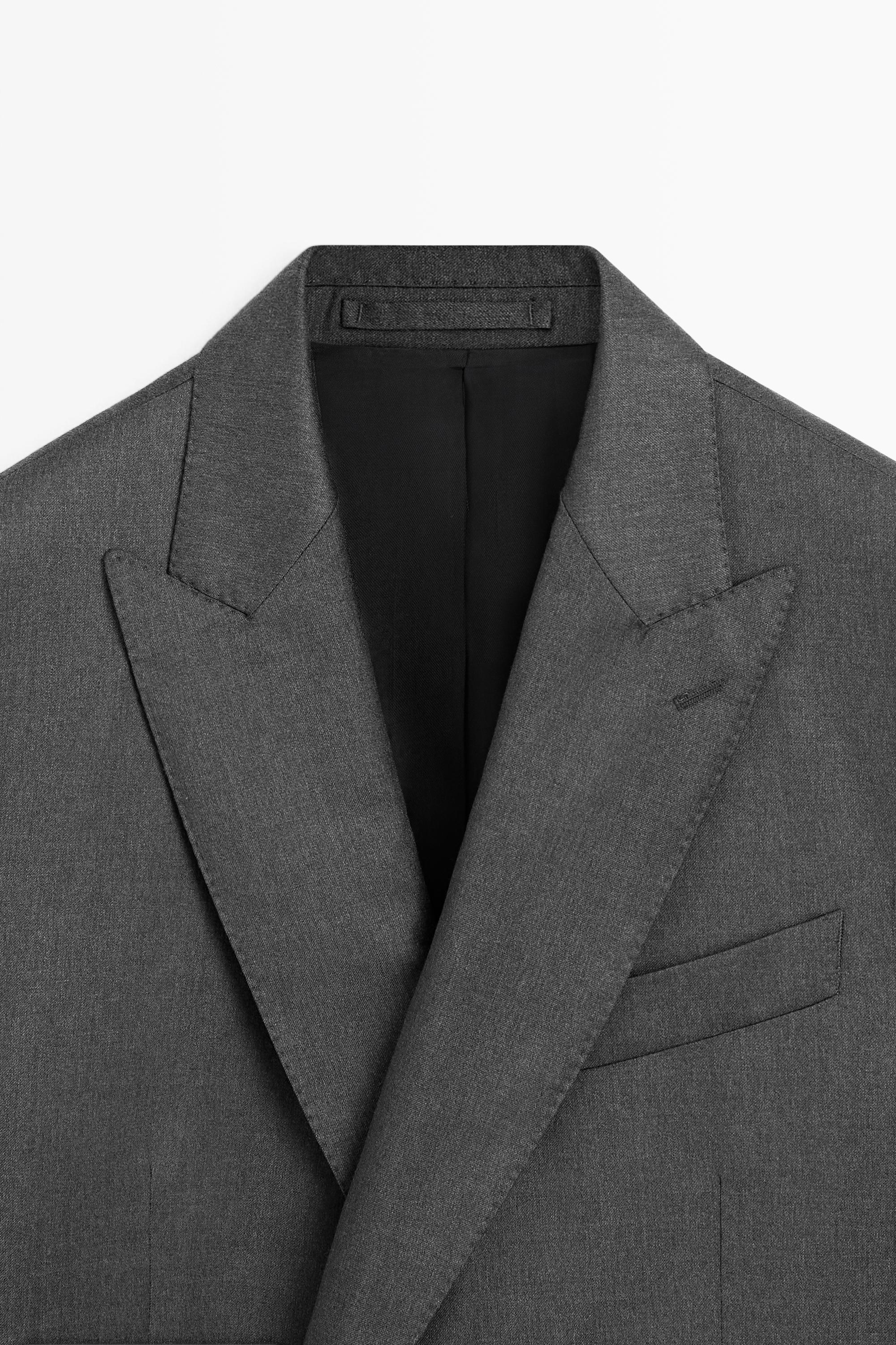 100% cool wool double-breasted suit blazer — GREY
