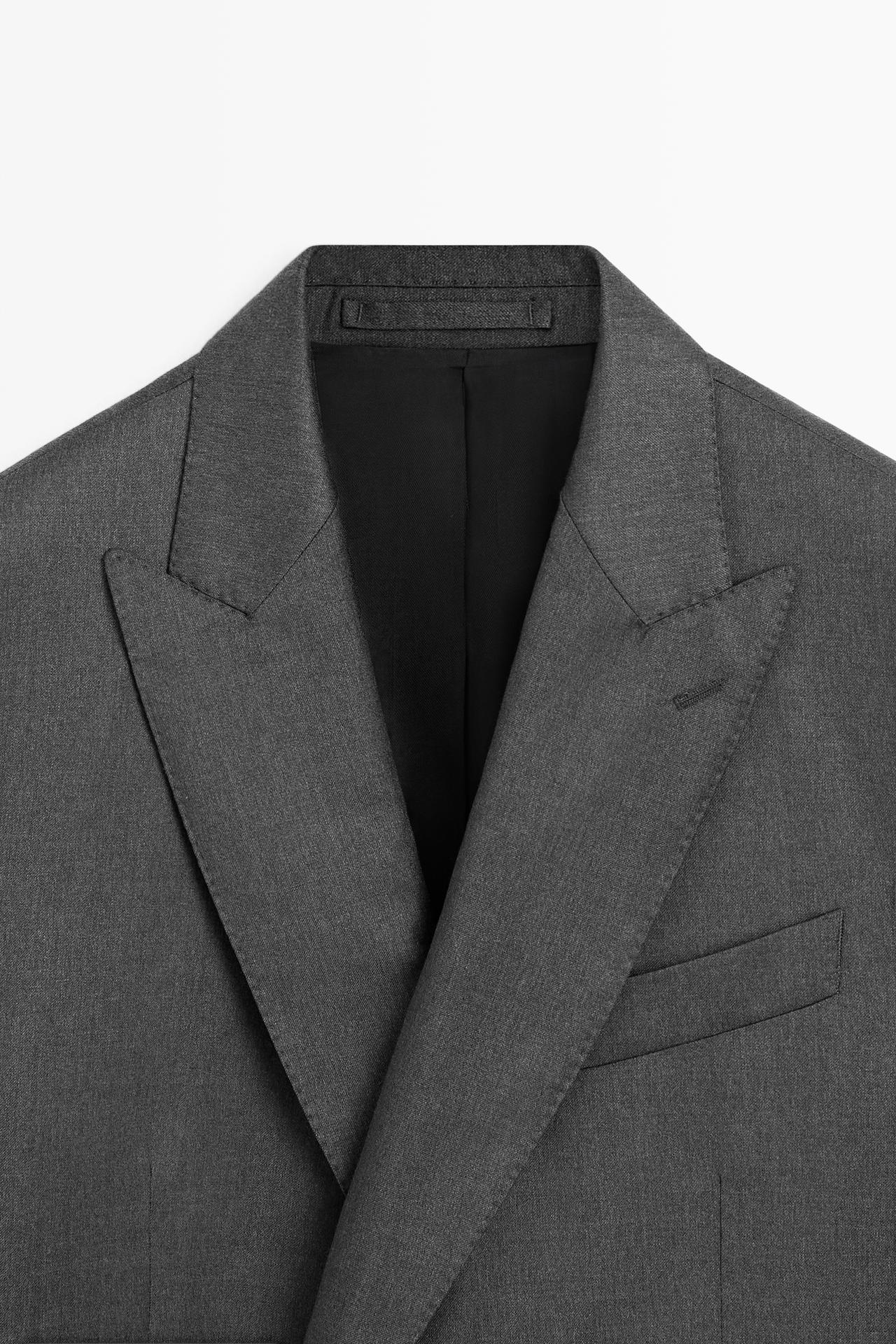 100% cool wool double-breasted suit blazer — GREY