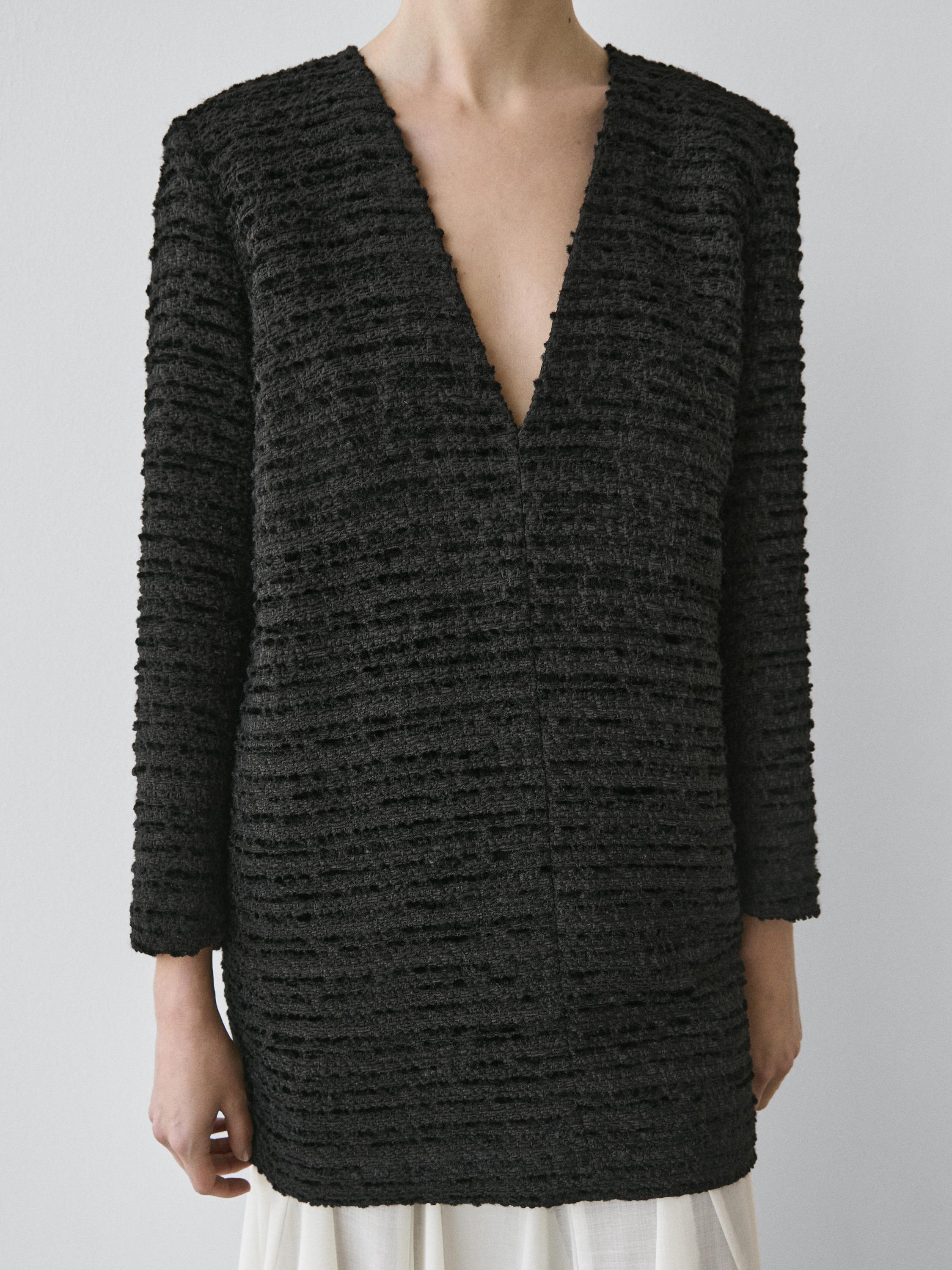 Short V-neckline dress with tie detail - STUDIO — BLACK (alternate view)