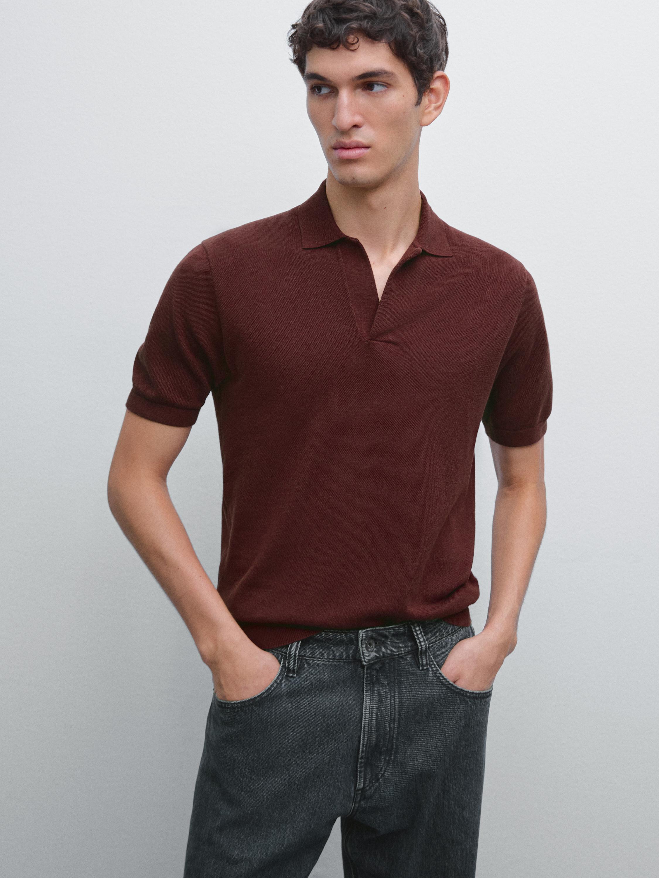 Knit V-neck polo shirt