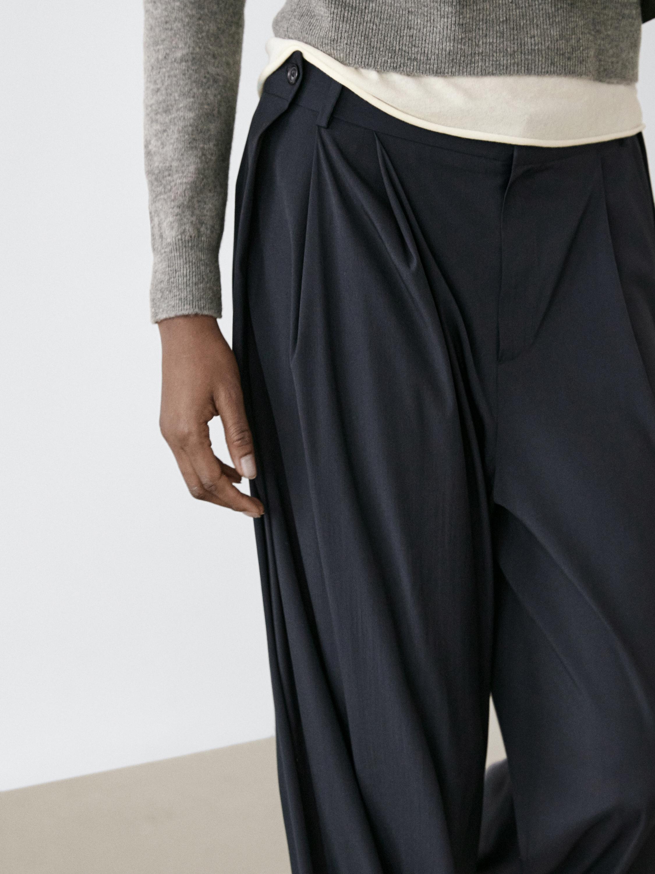 Pleated wool blend trousers — NAVY BLUE