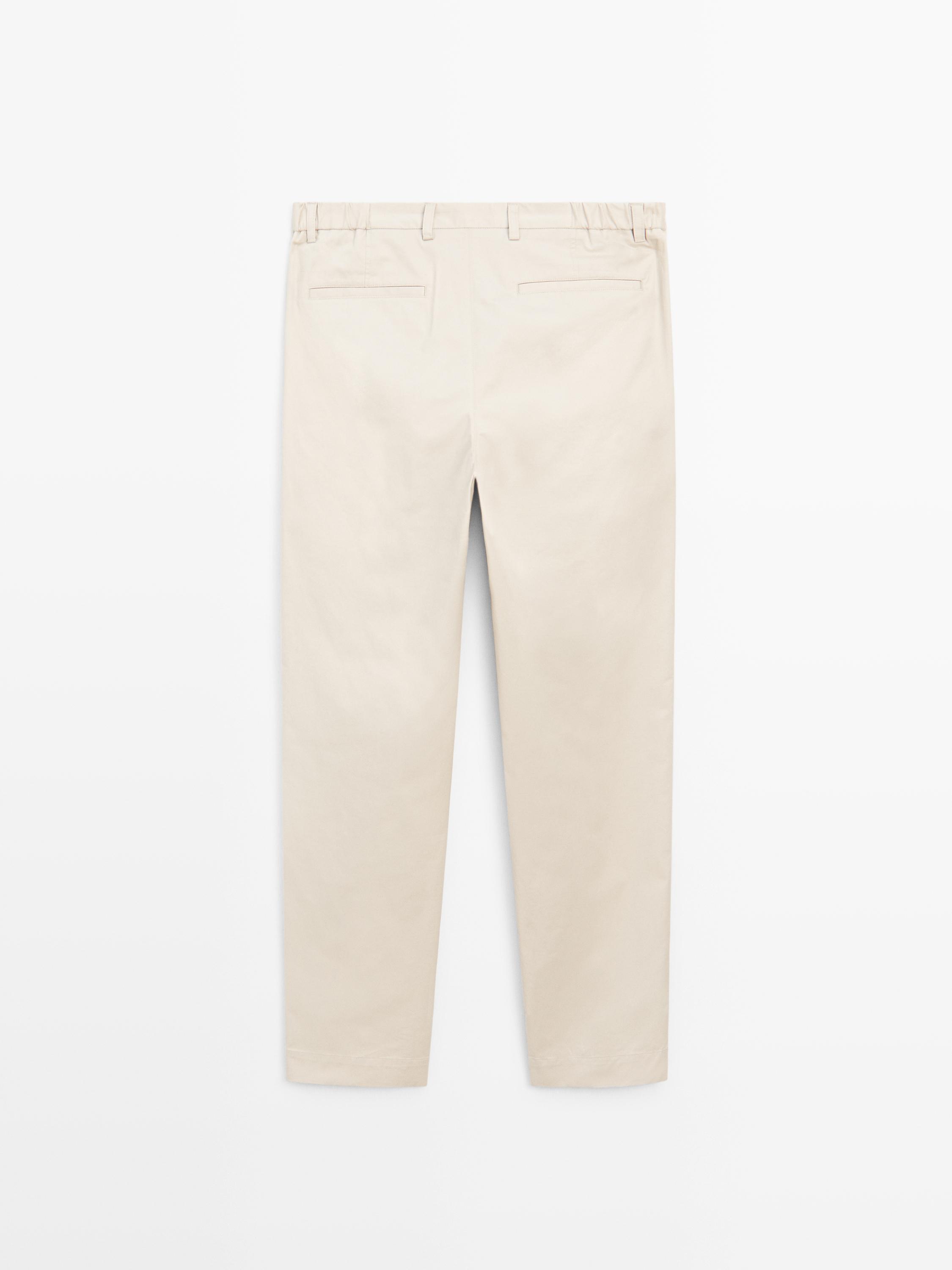 Cotton blend slim fit trousers