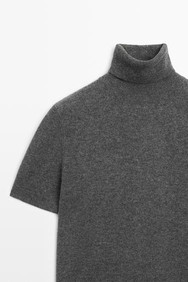 Short sleeve turtleneck knit sweater — MEDIUM GREY 4